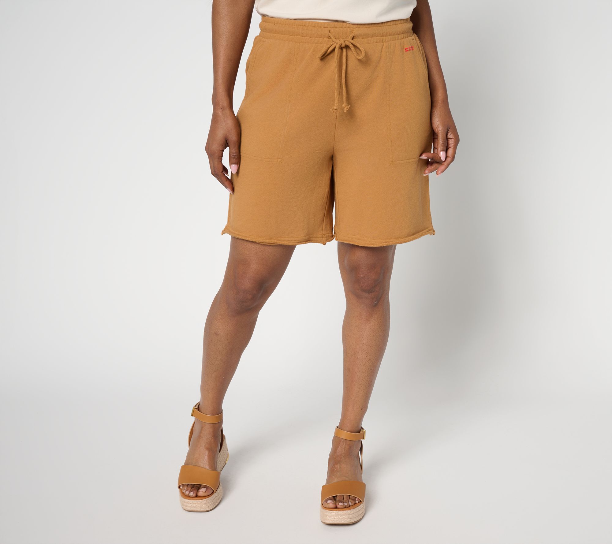 Peace Love World French Terry Shorts with Raw Edge