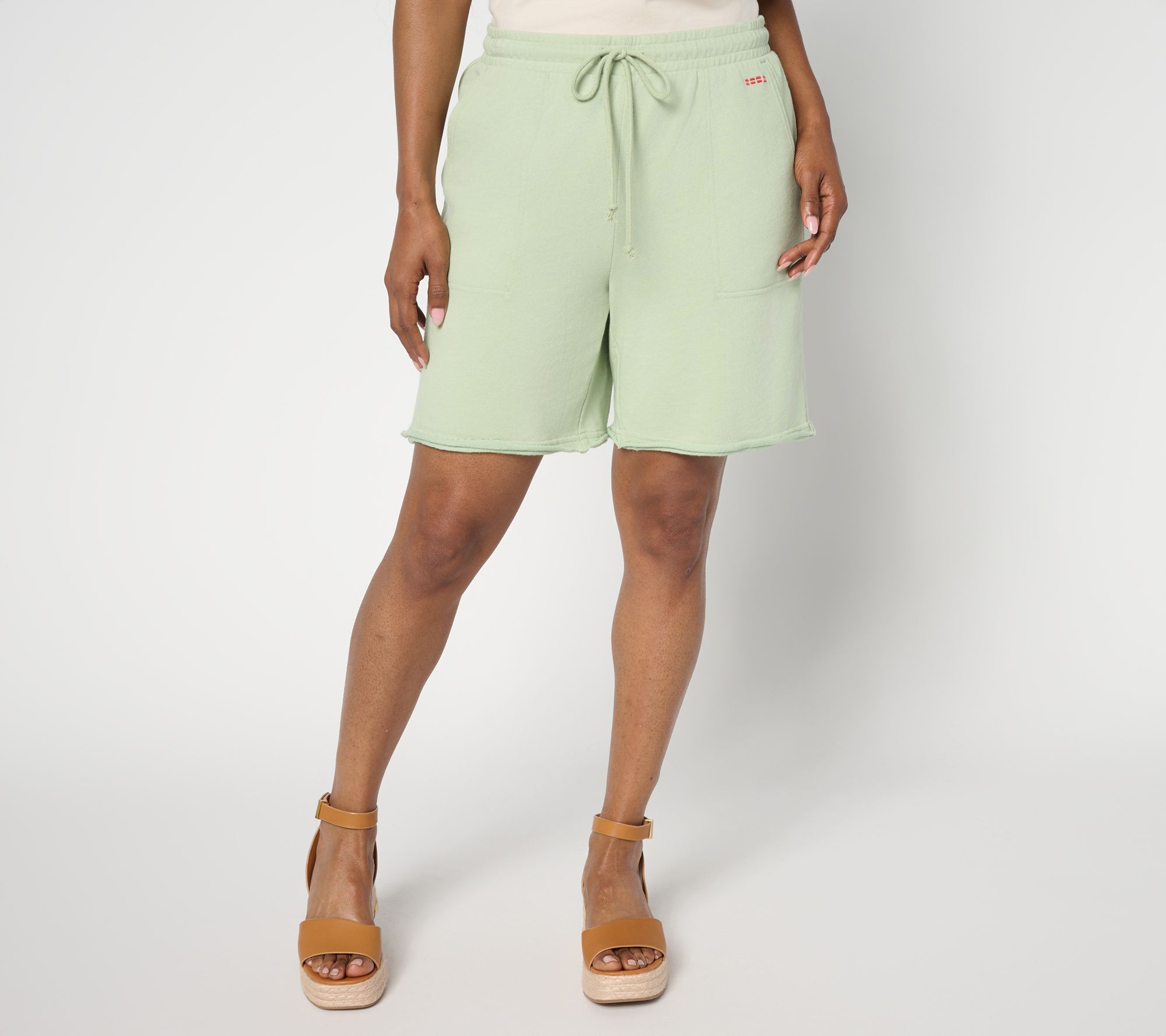 Peace Love World French Terry Shorts with Raw Edge