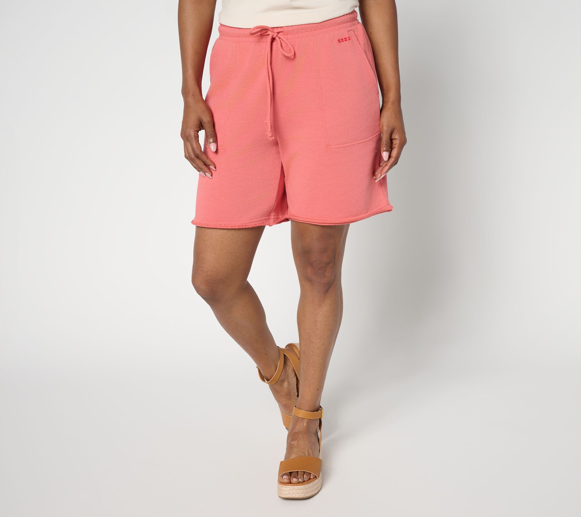 Peace Love World French Terry Shorts with Raw Edge