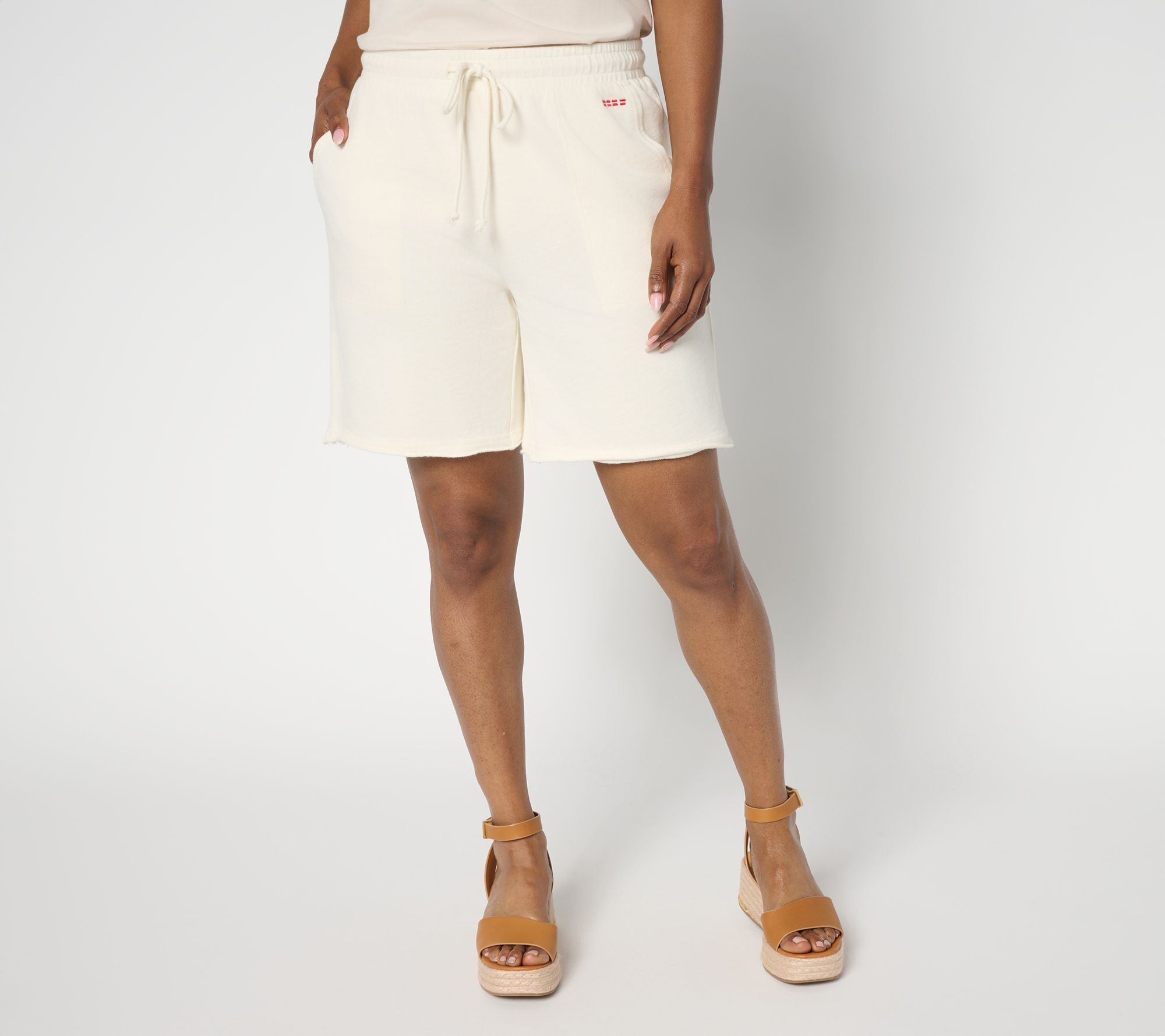 Peace Love World French Terry Shorts with Raw Edge