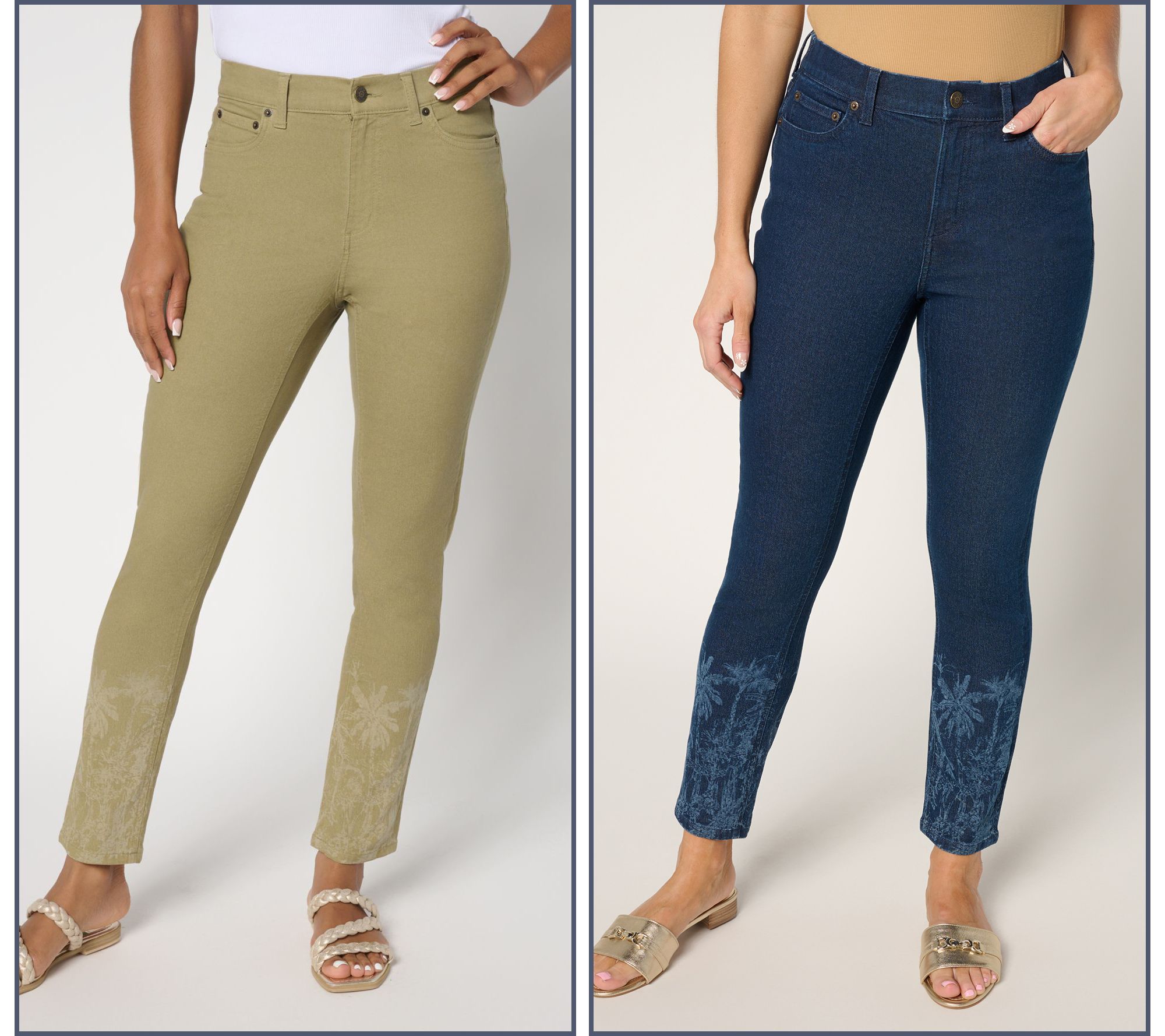 Denim & Co. Classic Stretch Denim Laser Print Ankle Jean | QVC