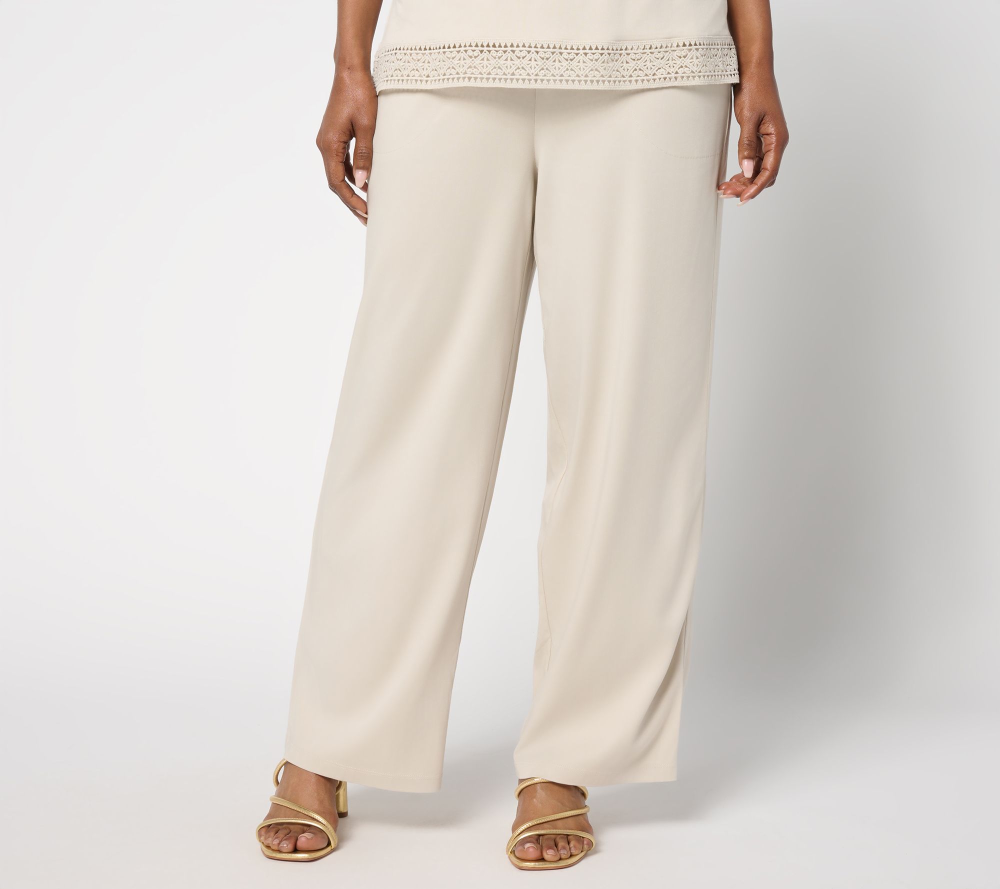 Denim & Co. Petite Wide Leg Pull-On Ankle Pant