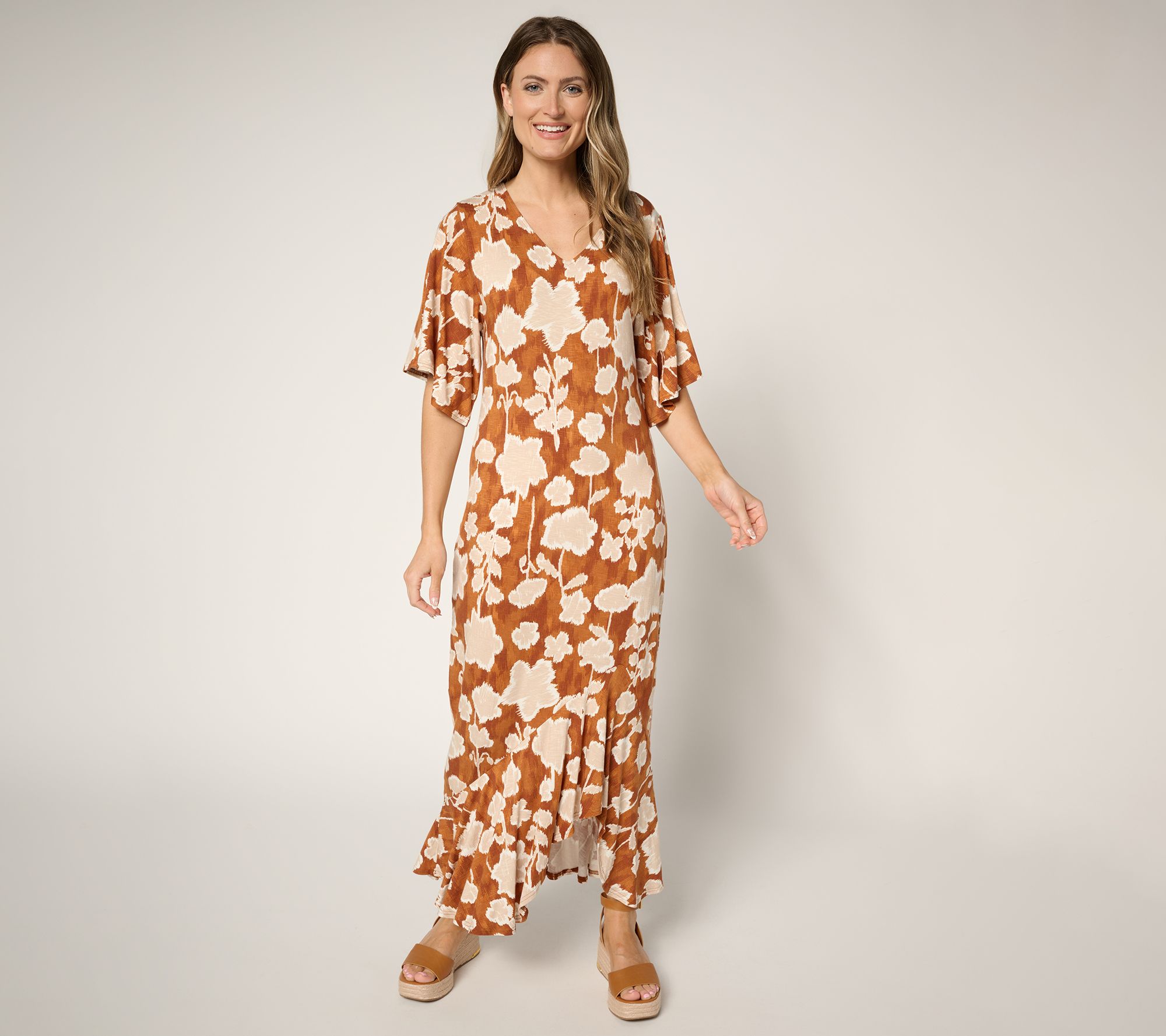 Peace Love World Boheme Regular Knit Flutter Sleeve V-Neck Dress