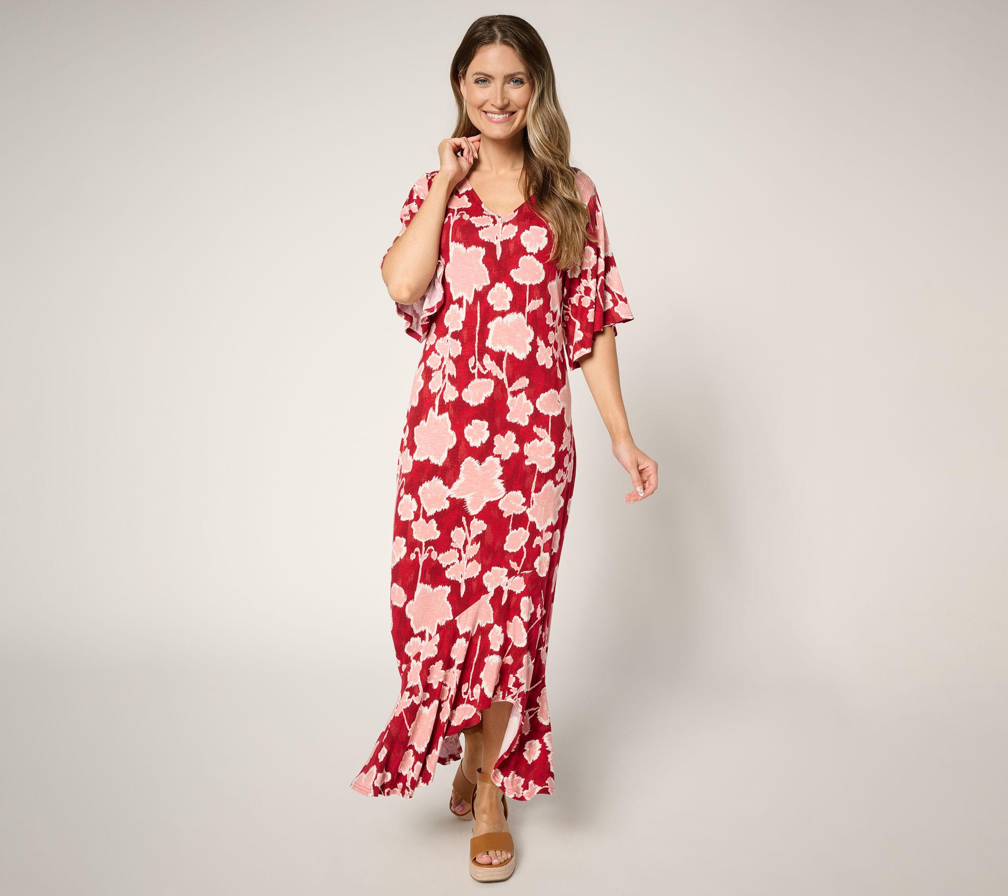 Peace Love World Boheme Regular Knit Flutter Sleeve V-Neck Dress