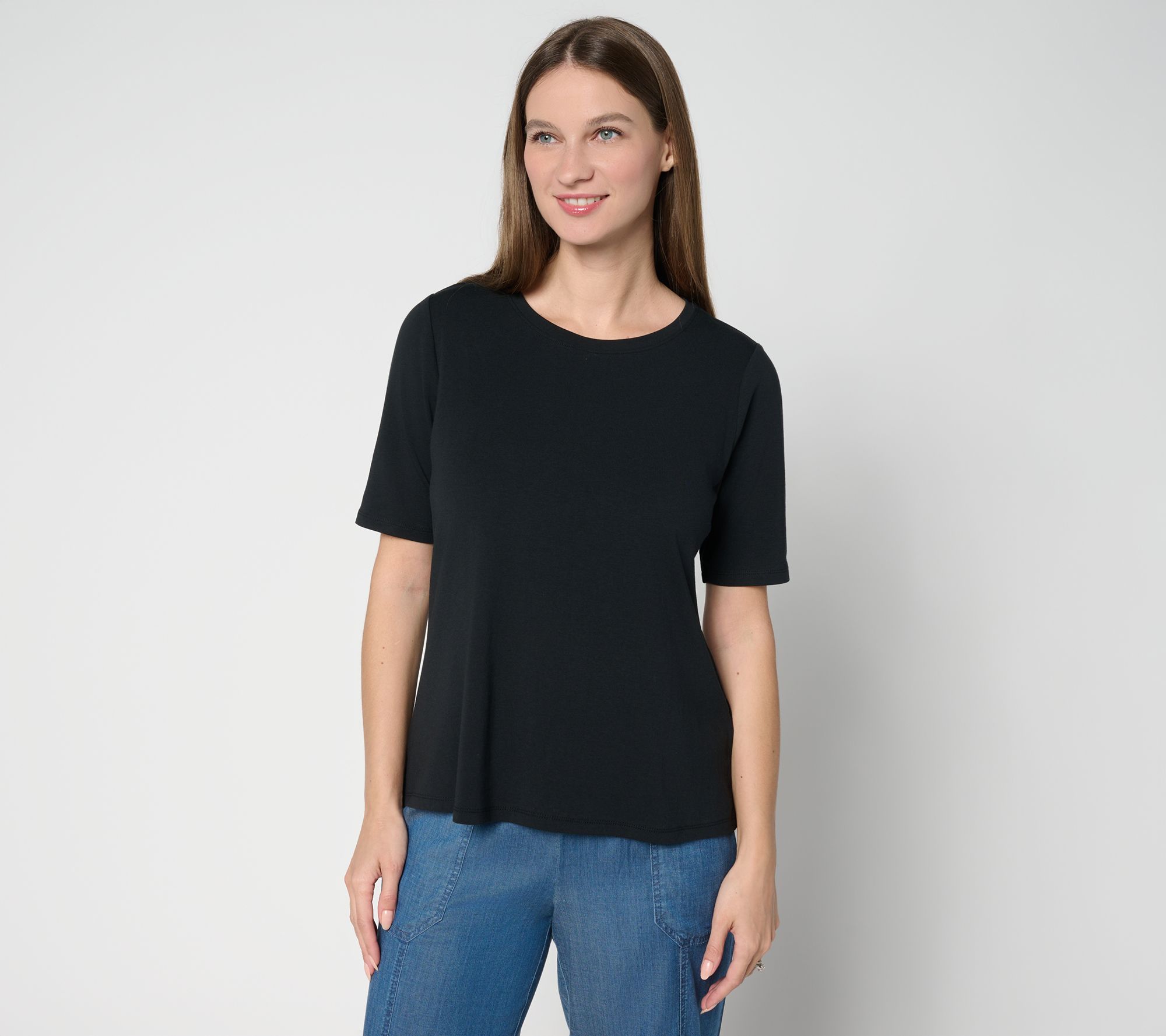 AnyBody Cozy Knit Split Back Elbow Sleeve Top