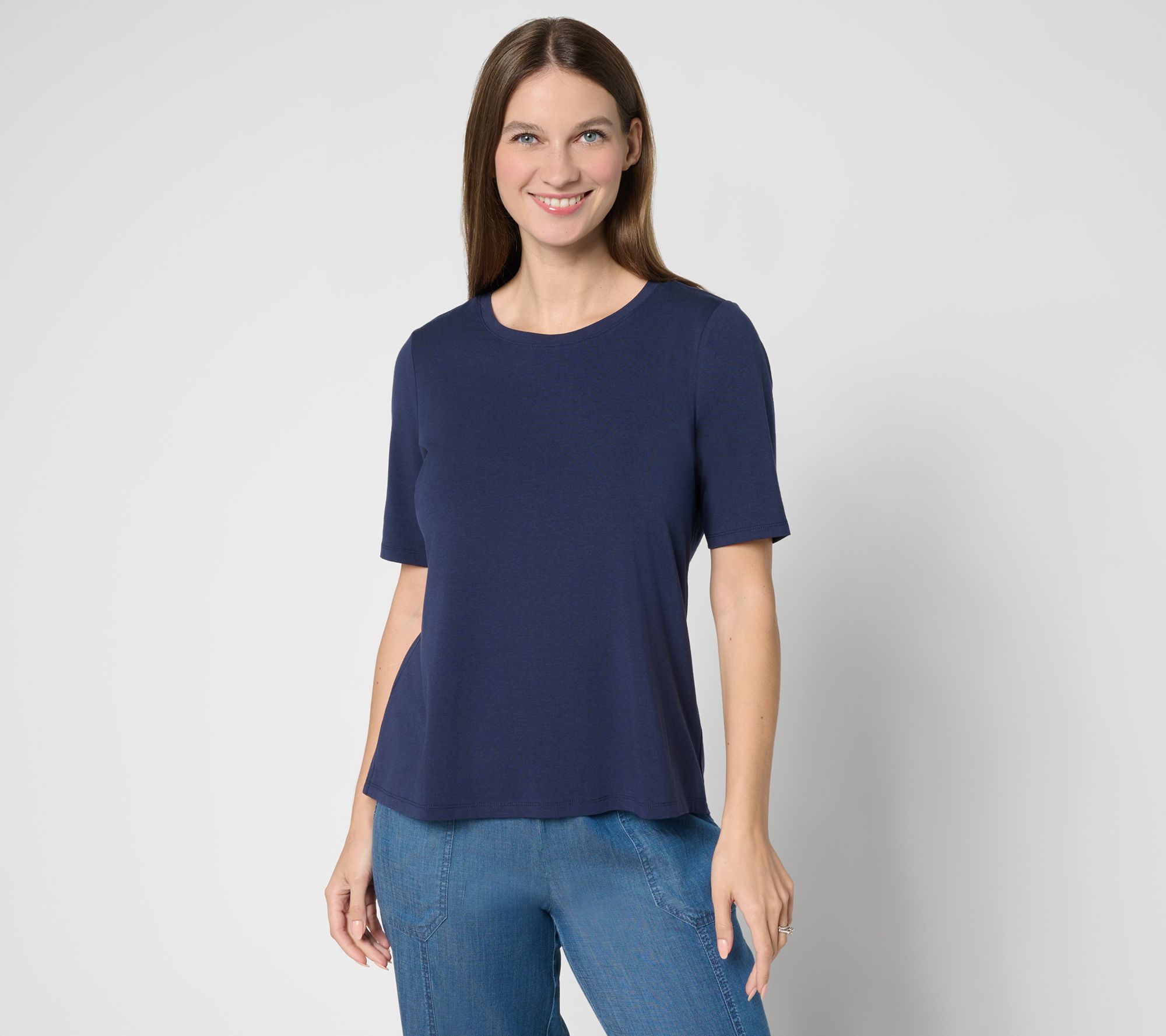 AnyBody Cozy Knit Split Back Elbow Sleeve Top