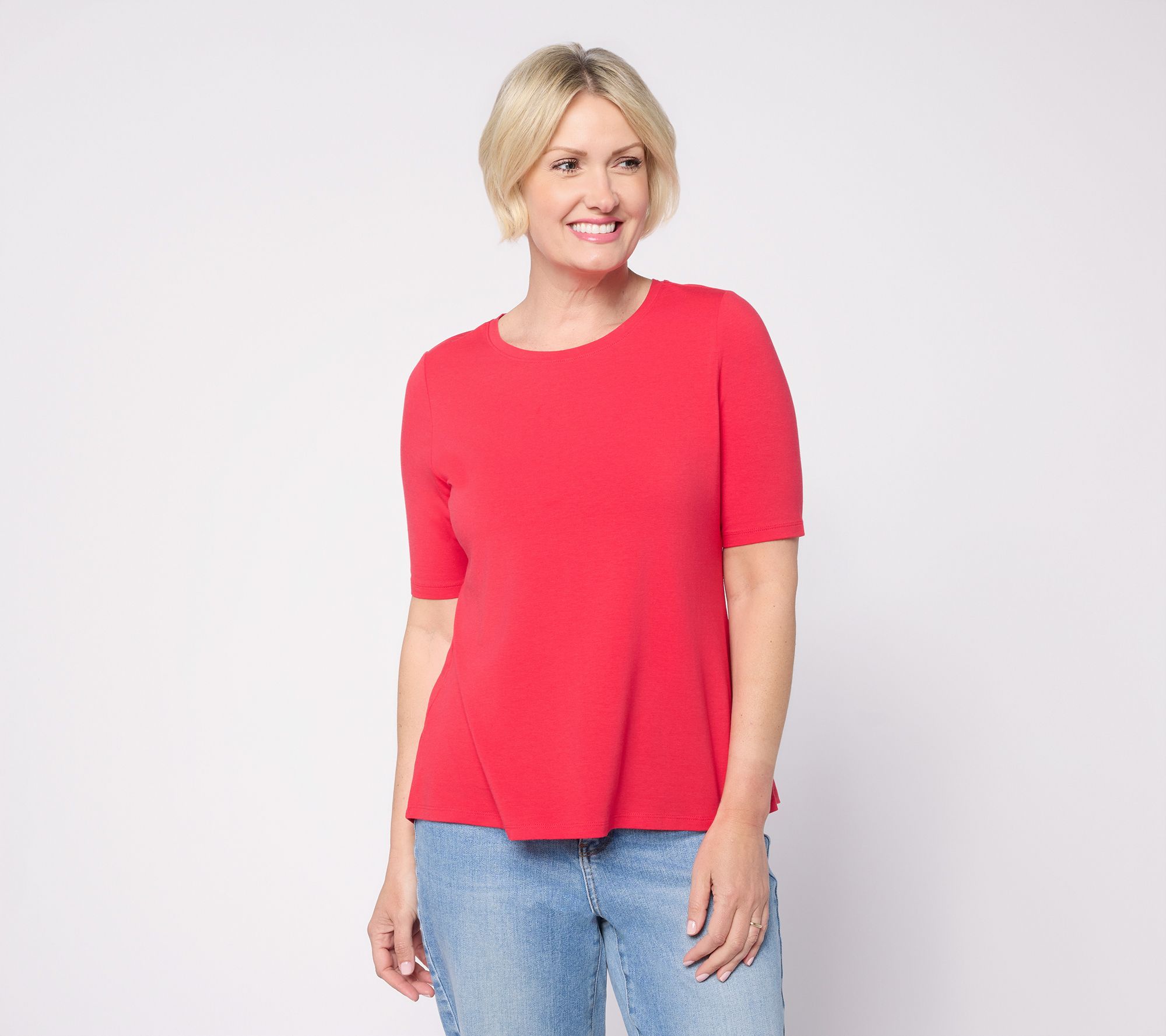 AnyBody Cozy Knit Split Back Elbow Sleeve Top