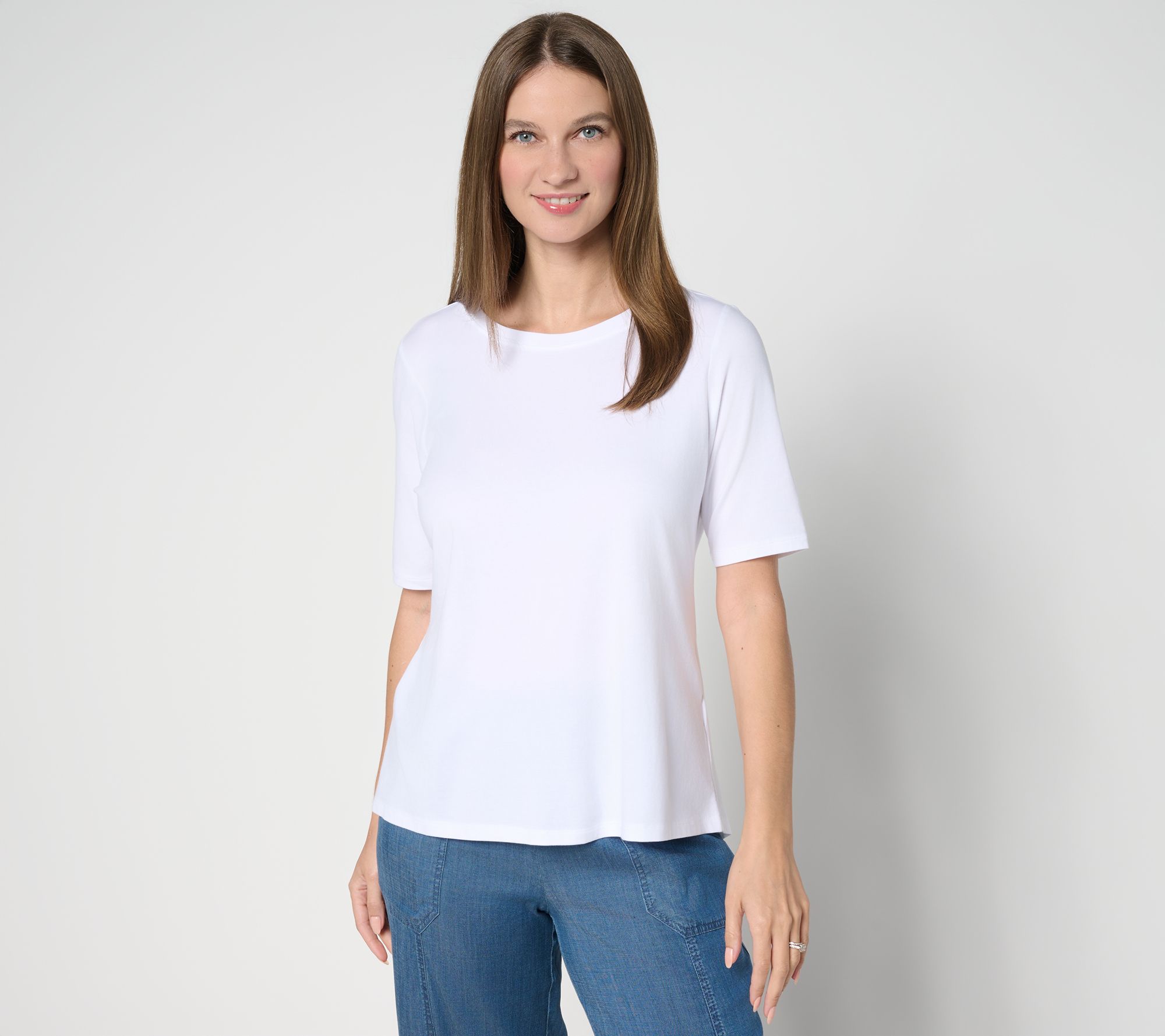 AnyBody Cozy Knit Split Back Elbow Sleeve Top