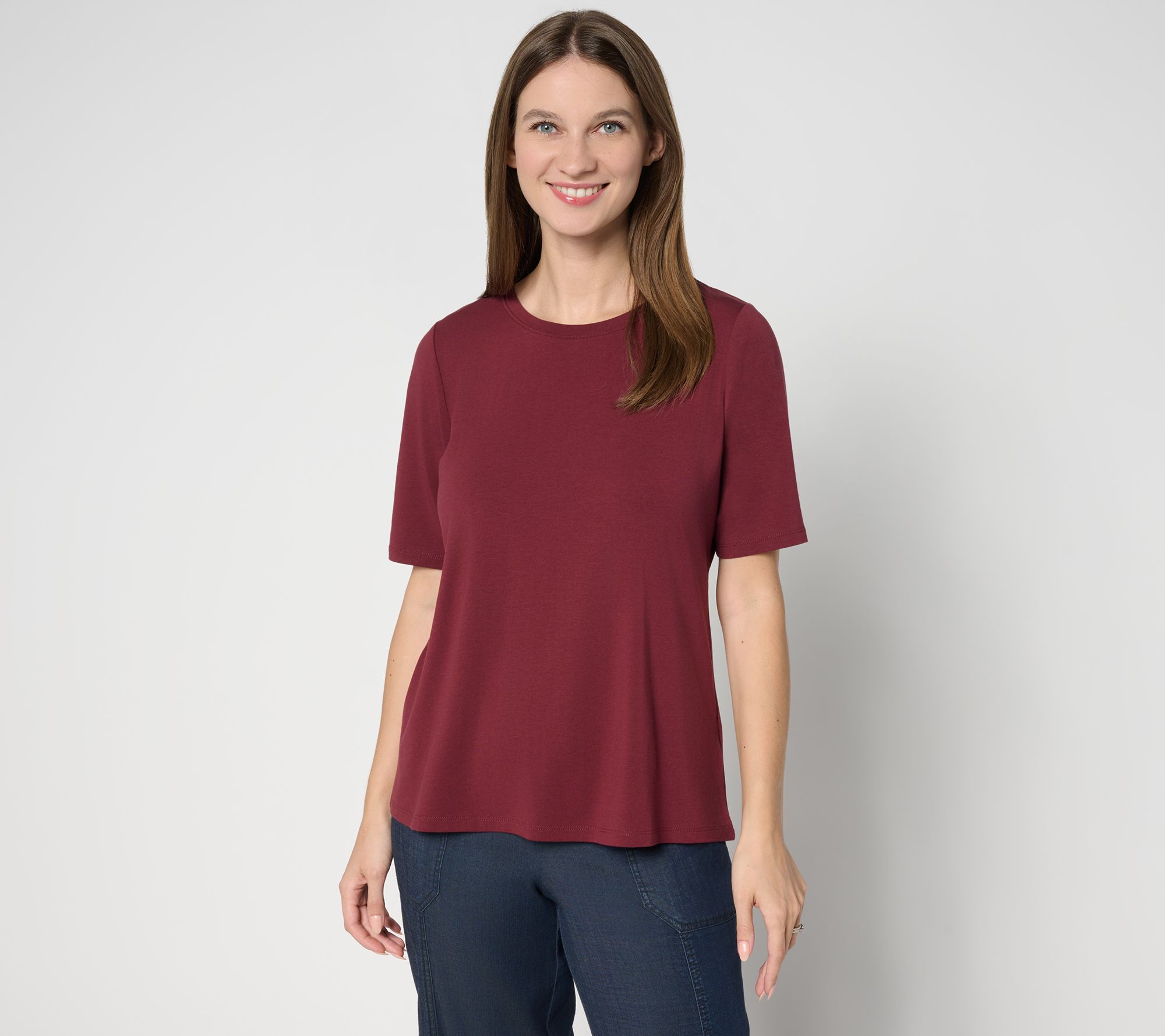 AnyBody Cozy Knit Split Back Elbow Sleeve Top