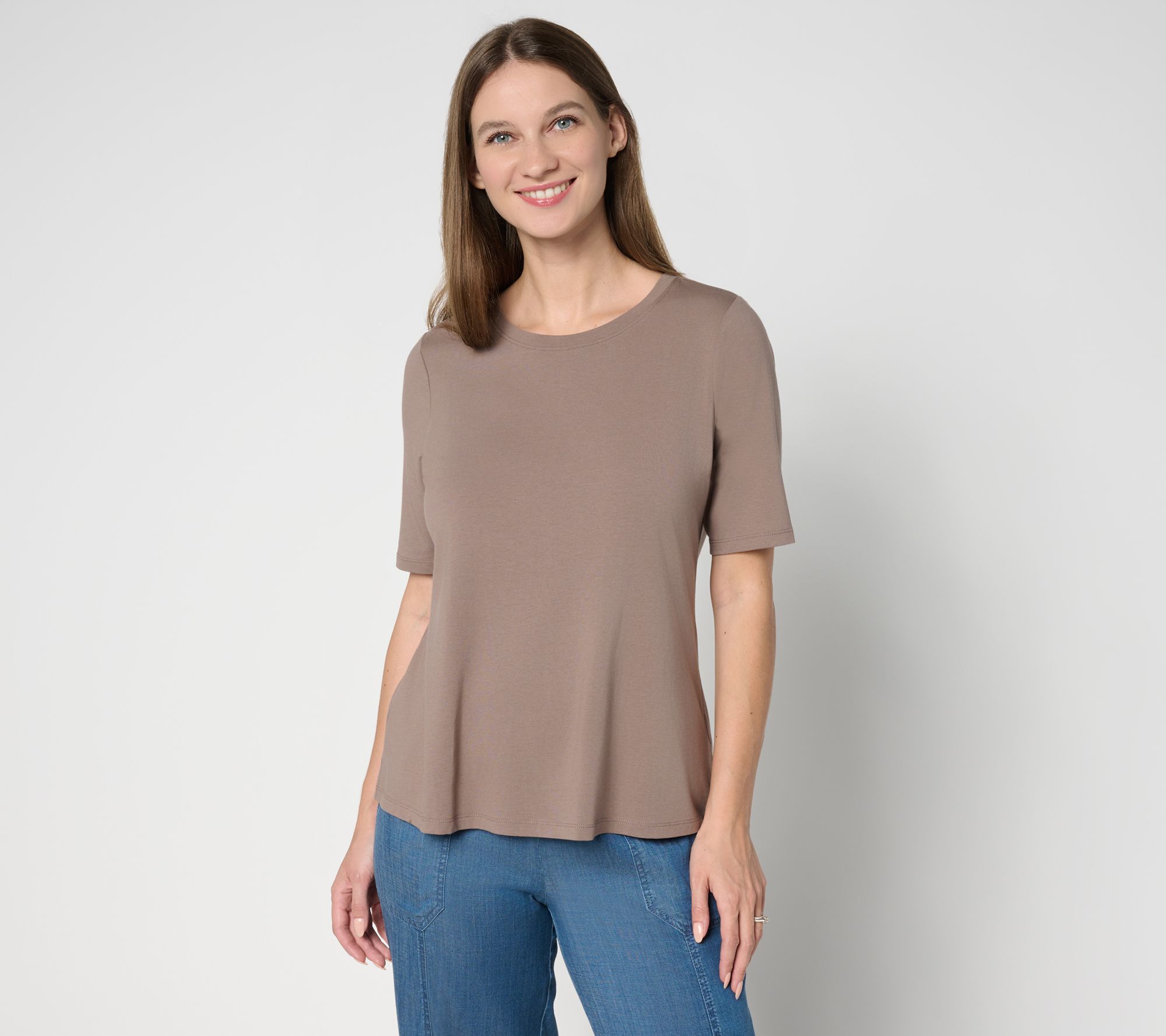 AnyBody Cozy Knit Split Back Elbow Sleeve Top