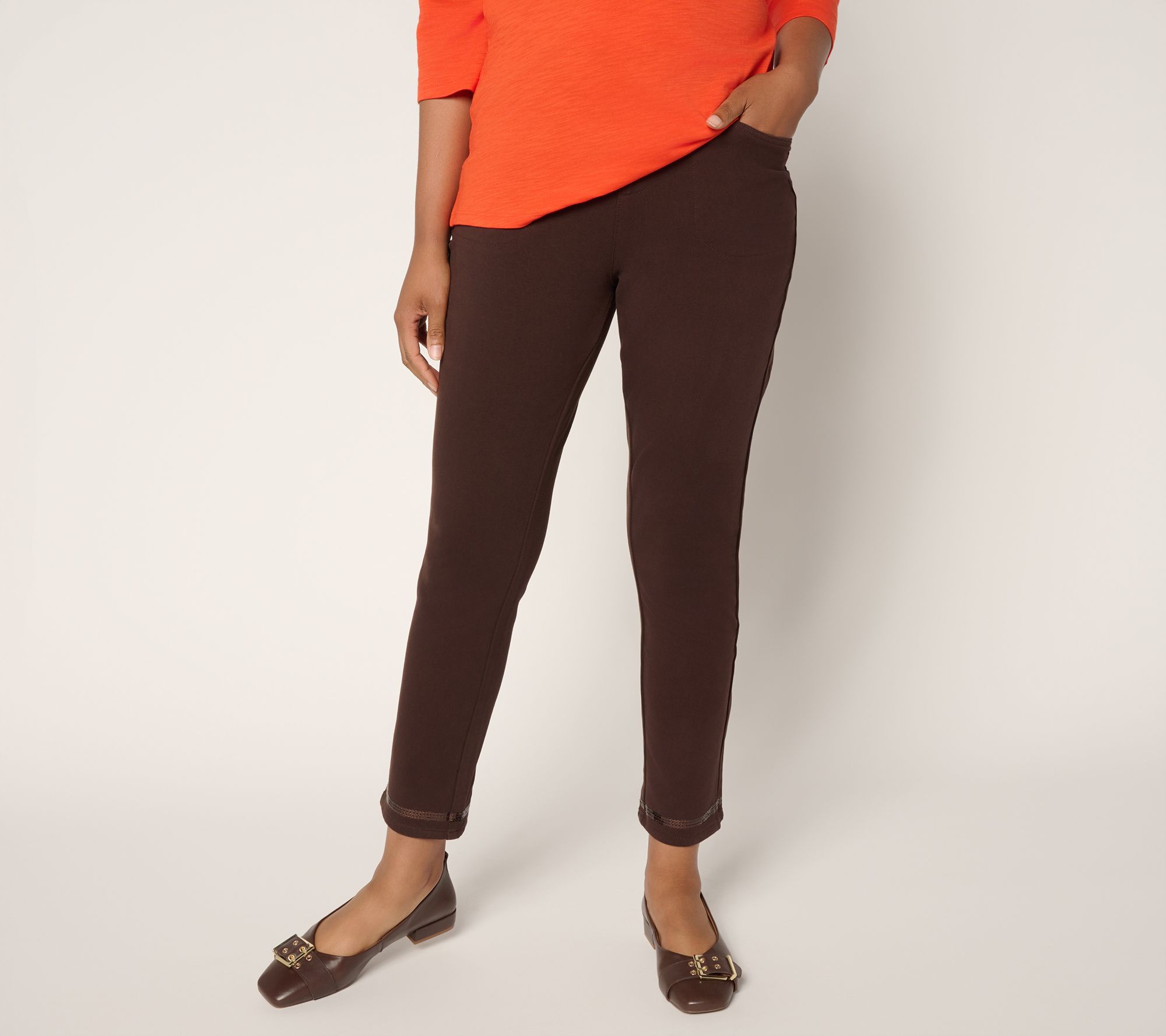 Quacker Factory DreamJeannes Regular Sequin Trim Ankle Pants