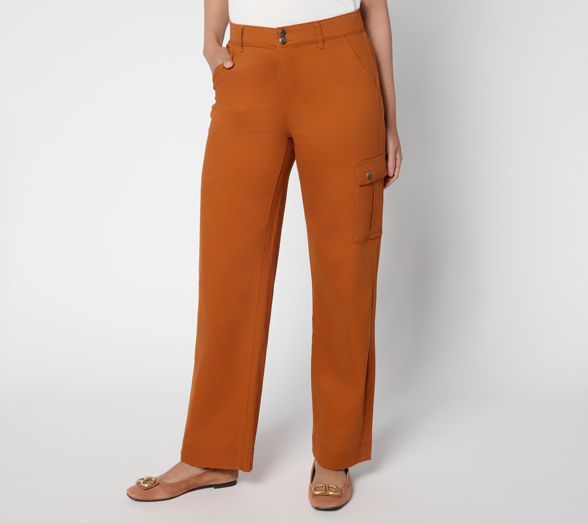 Denim & Co. Petite Double Button Wide Leg Twill Pant