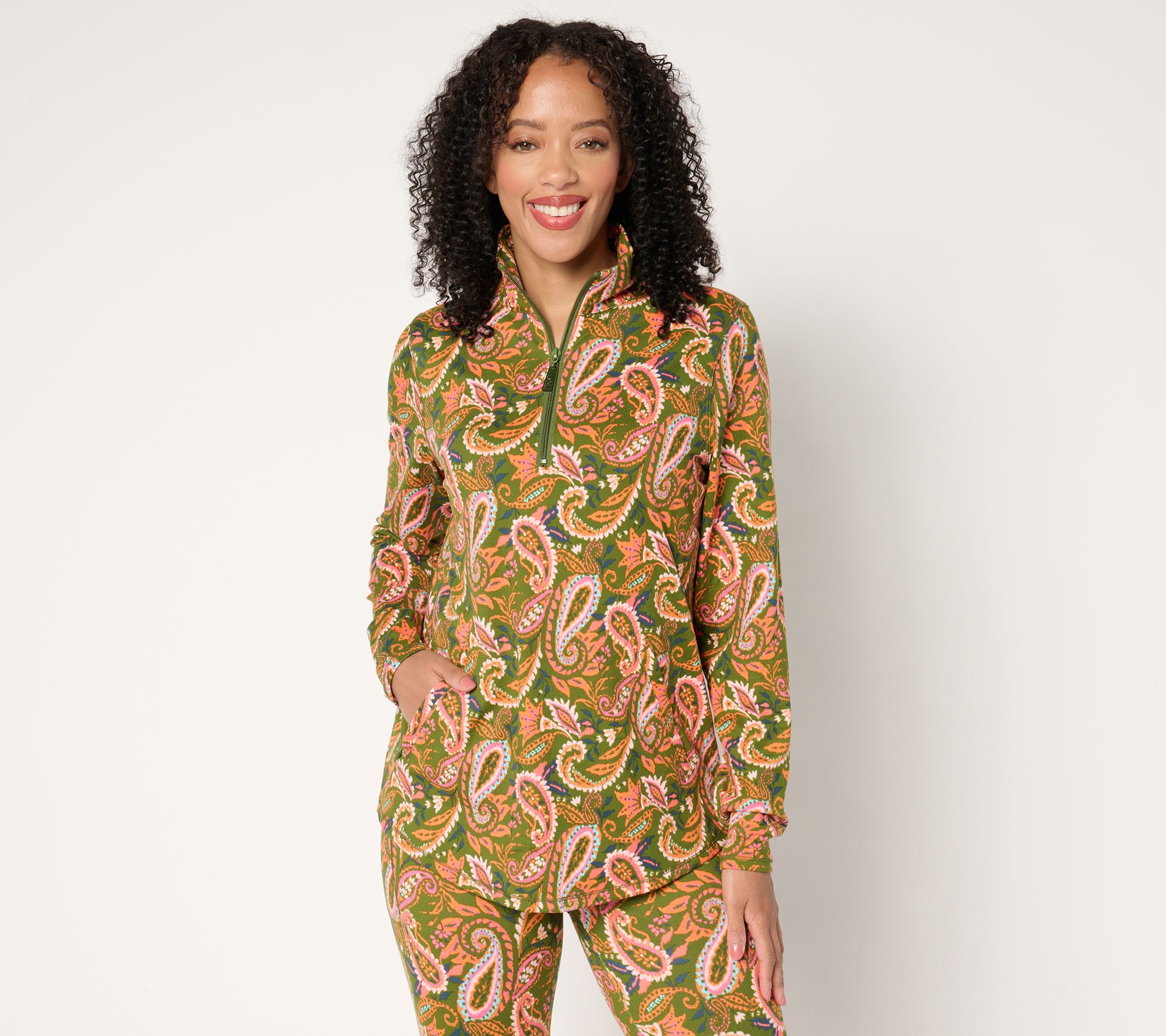 "As Is" Belle Body by Kim Gravel Pop of Paisley Jersey Half Zip Top