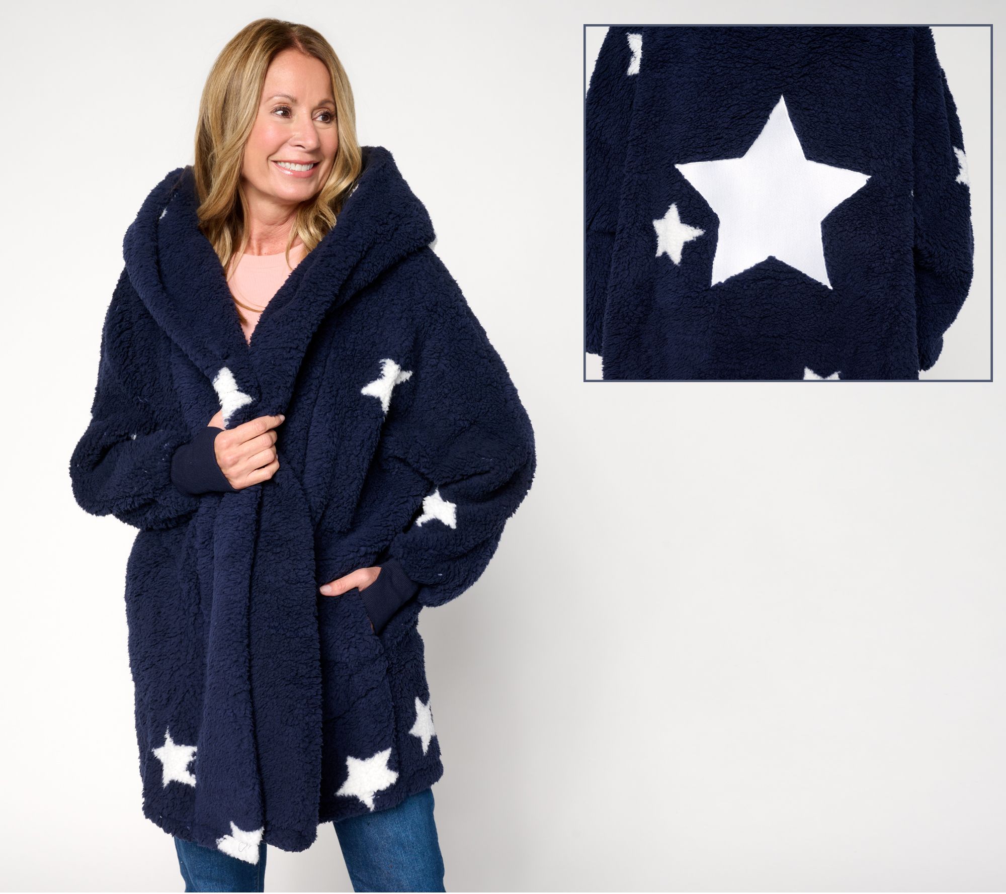 By Jill Martin Regular Sherpa Embroidered Hooded Lounger