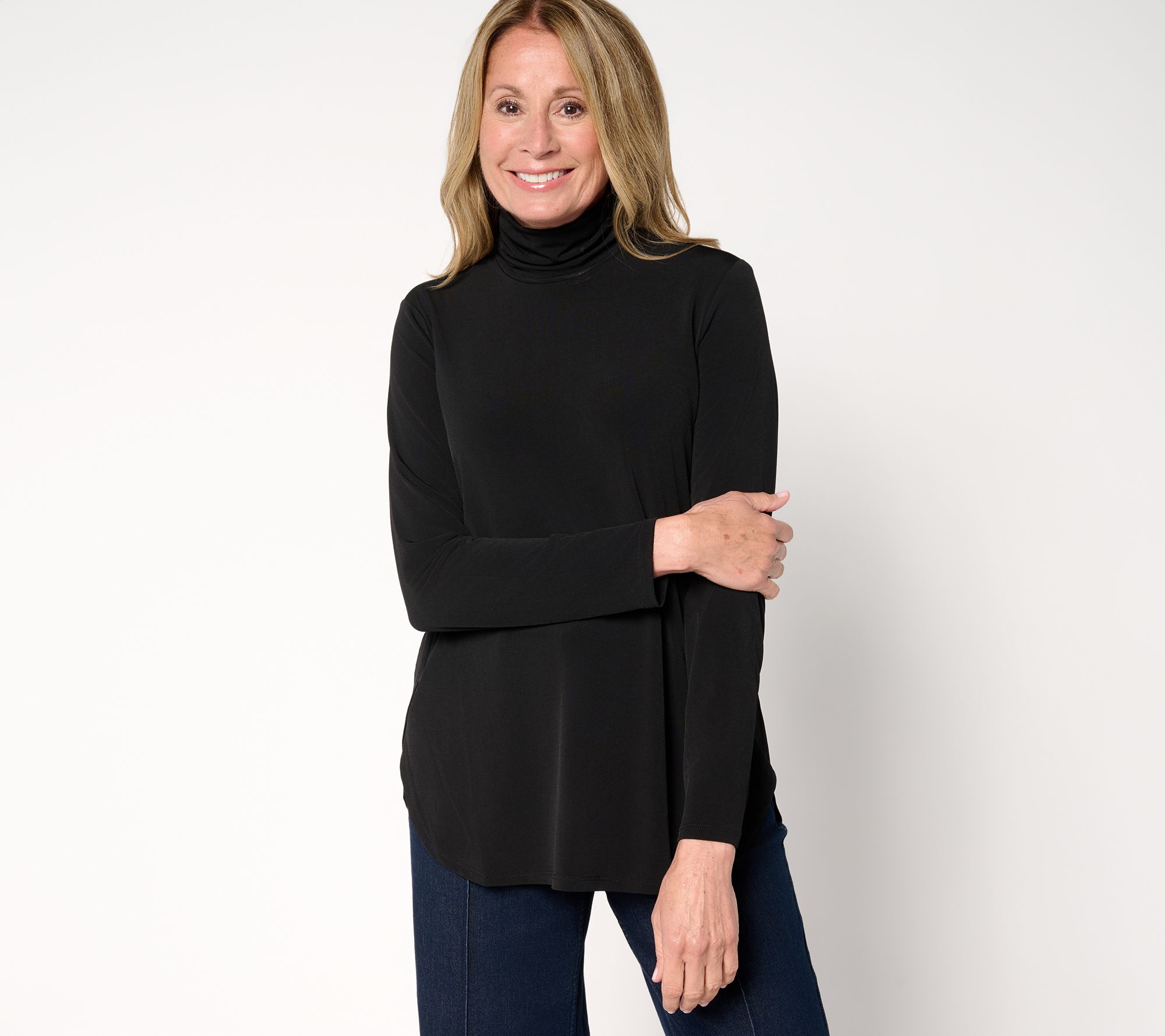 Susan Graver Regular Modern Essentials Liquid Knit Mock-Neck Tunic