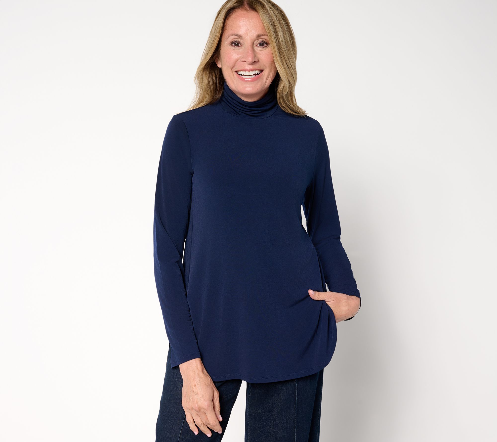 Susan Graver Regular Modern Essentials Liquid Knit Mock-Neck Tunic