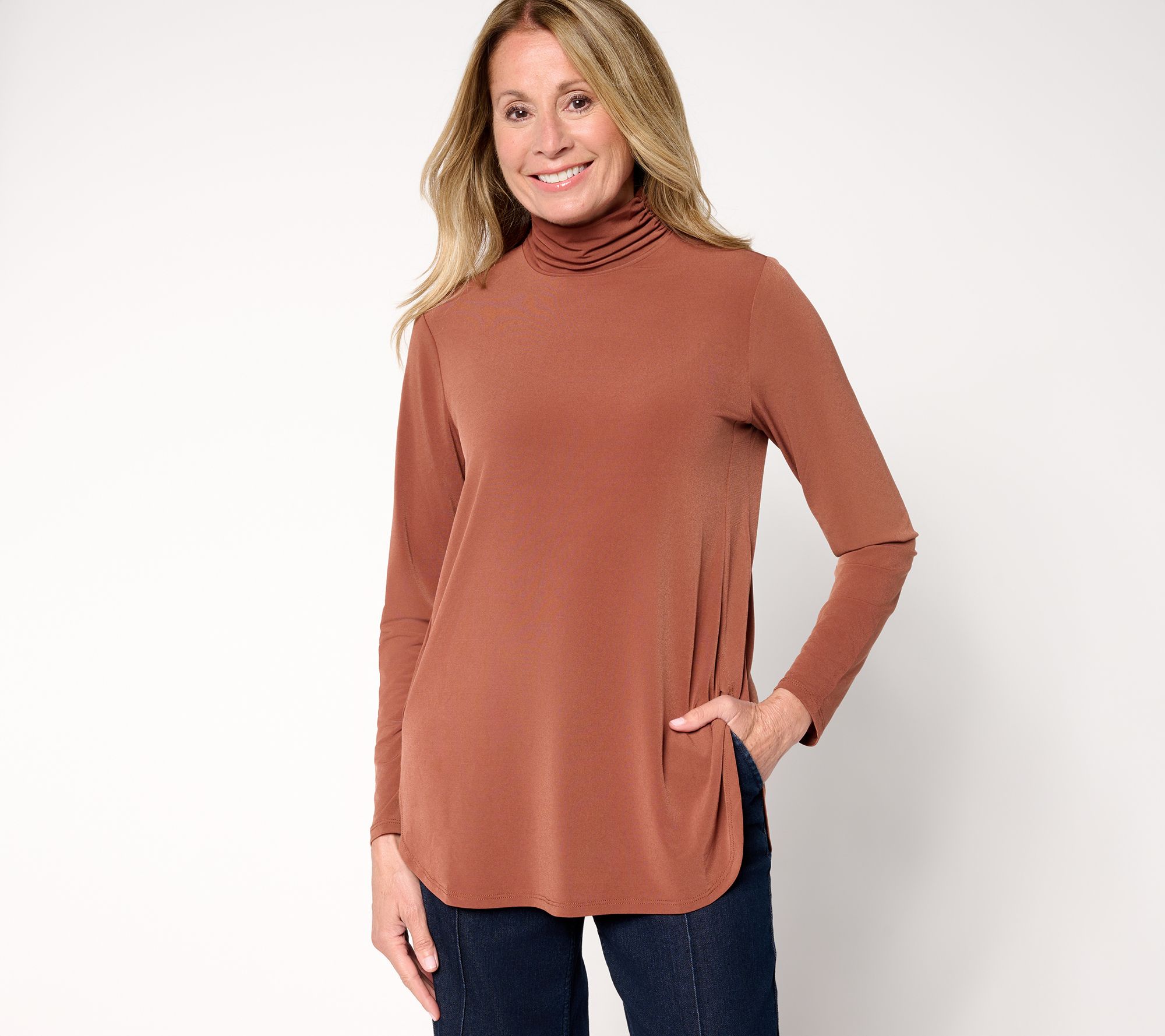 Susan Graver Regular Modern Essentials Liquid Knit Mock-Neck Tunic