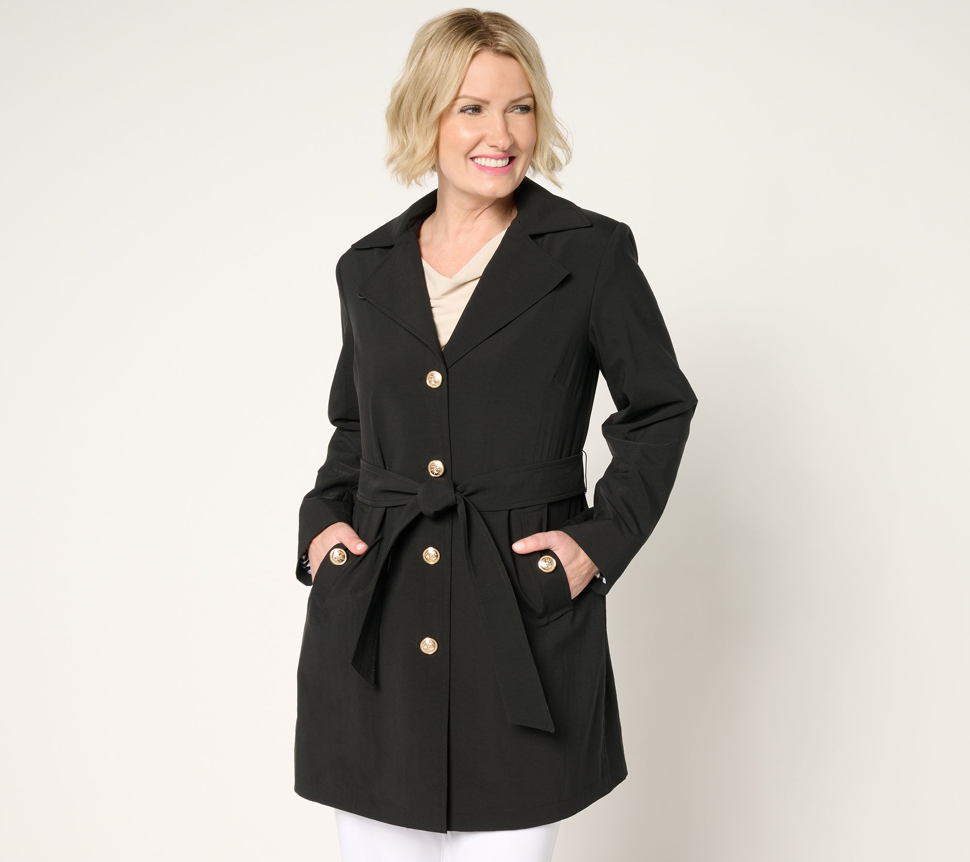 "As Is" Dennis Basso Regular Water Resistant Trench Coat with Hood