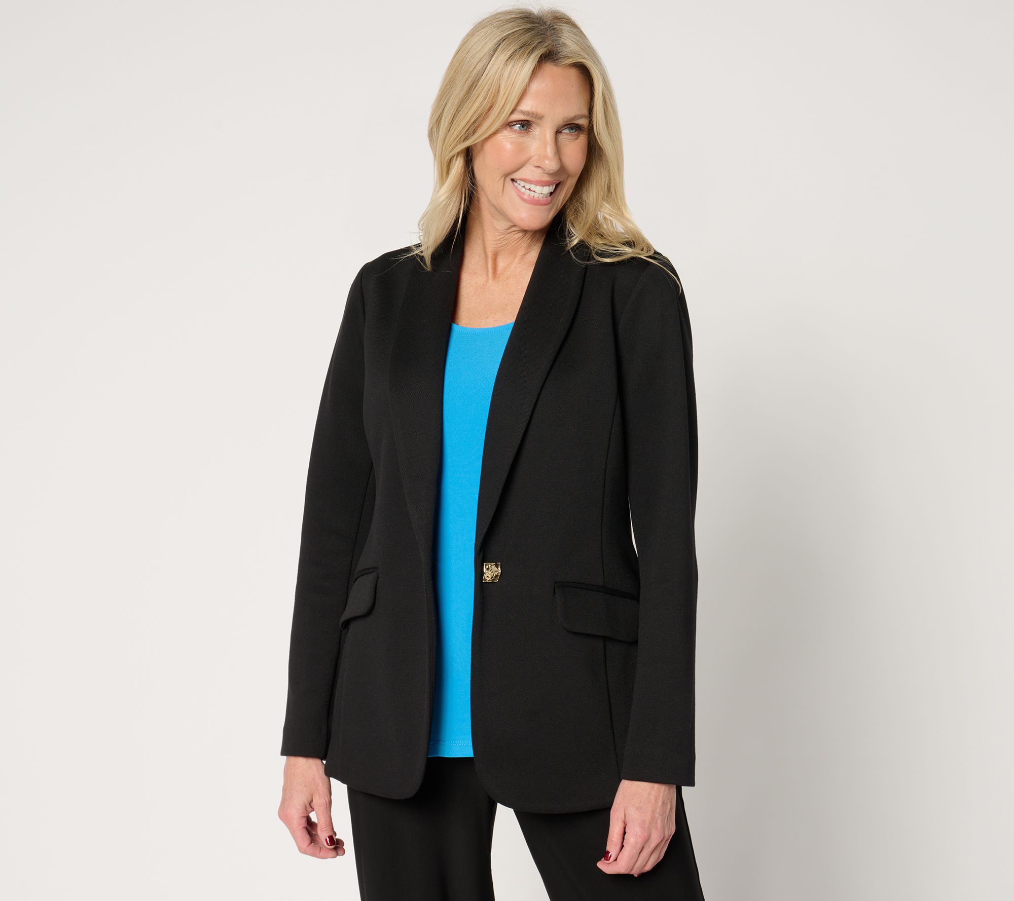 "As Is" Susan Graver Regular Pique Knit Shawl Collar Blazer