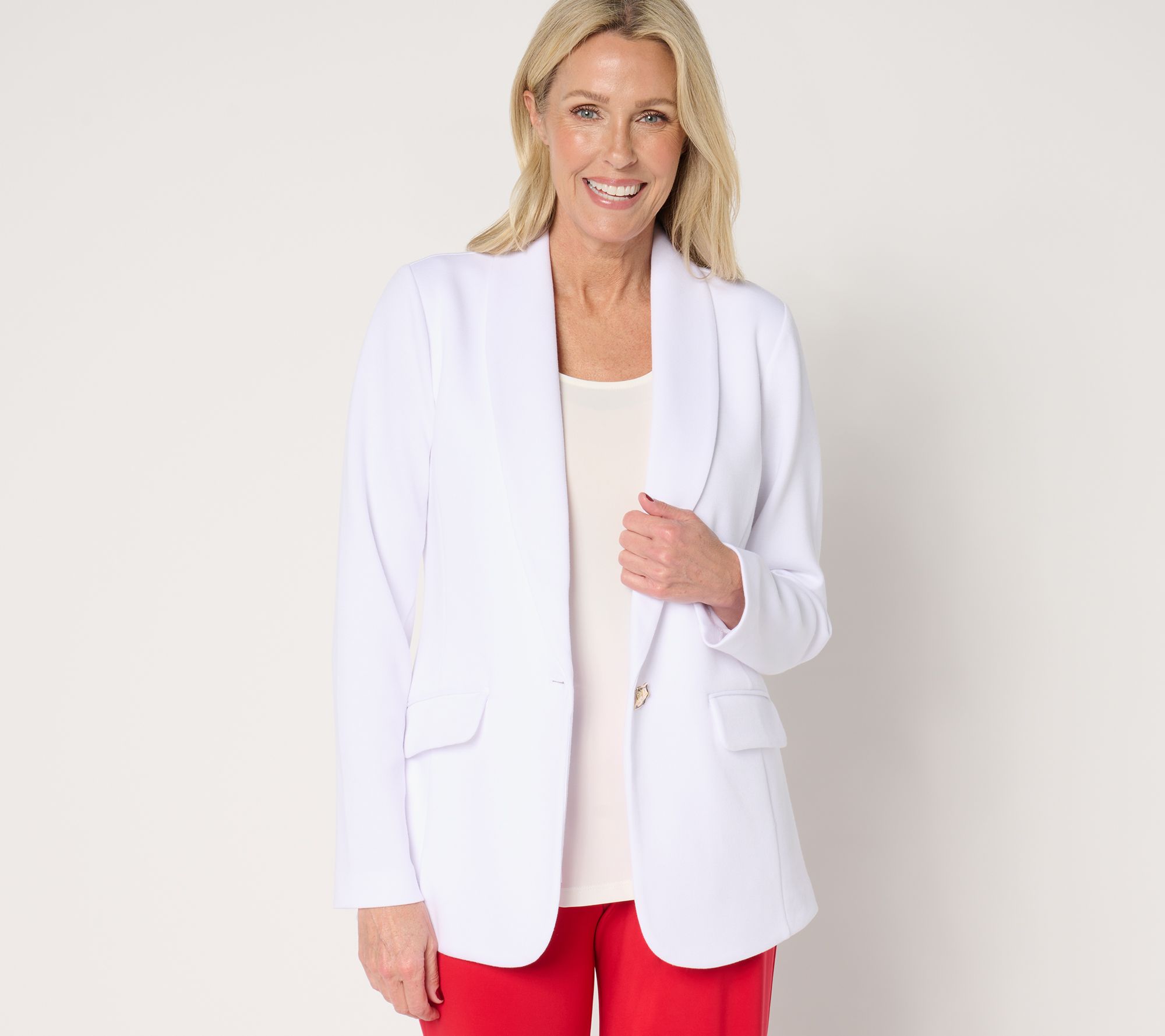 "As Is" Susan Graver Regular Pique Knit Shawl Collar Blazer