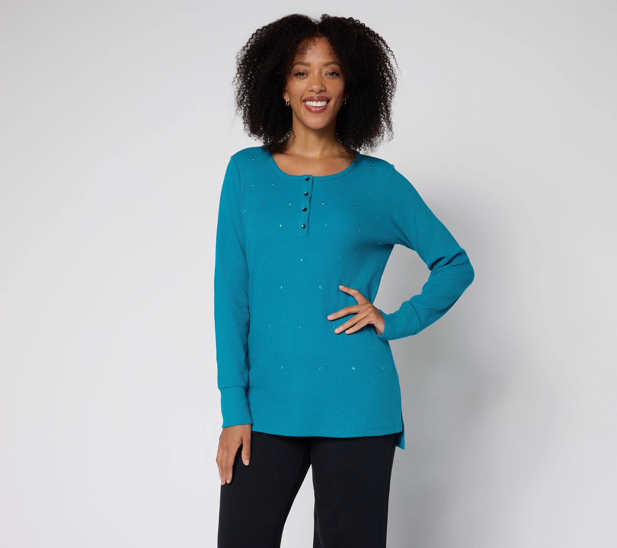 Quacker Factory Sparkle and Shine Baby Waffle Snap Henley