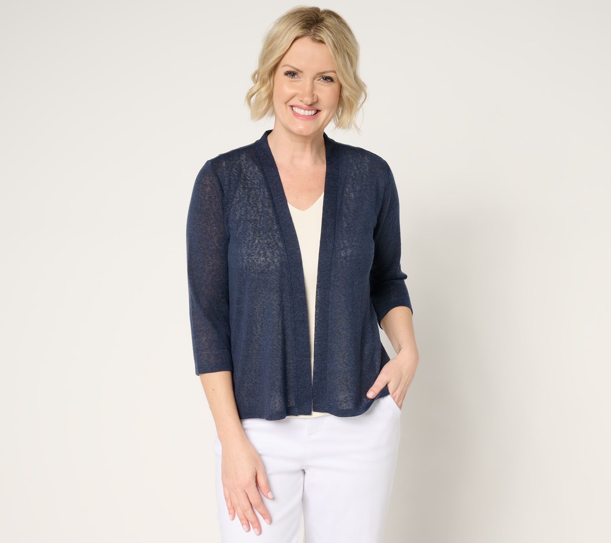 "As Is" Denim & Co. Essentials 3/4 Sleeve Slub Knit Cardigan