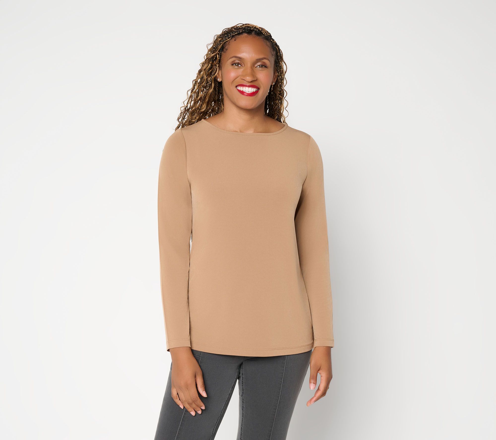 Susan Graver Modern Essentials Liquid Knit Bateau Neck Top
