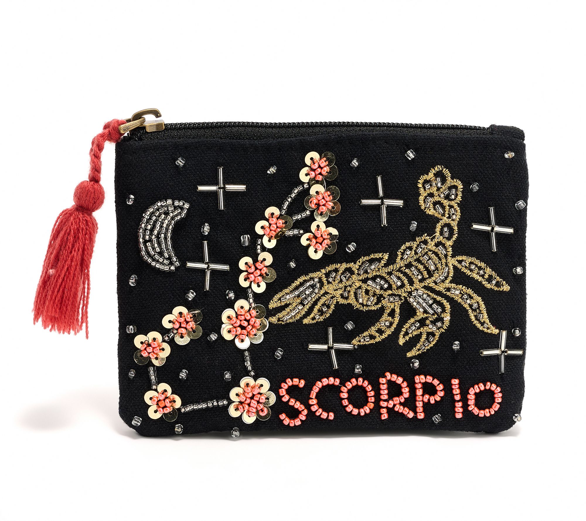 America & Beyond Velvet Embellished Zodiac Coin Pouch