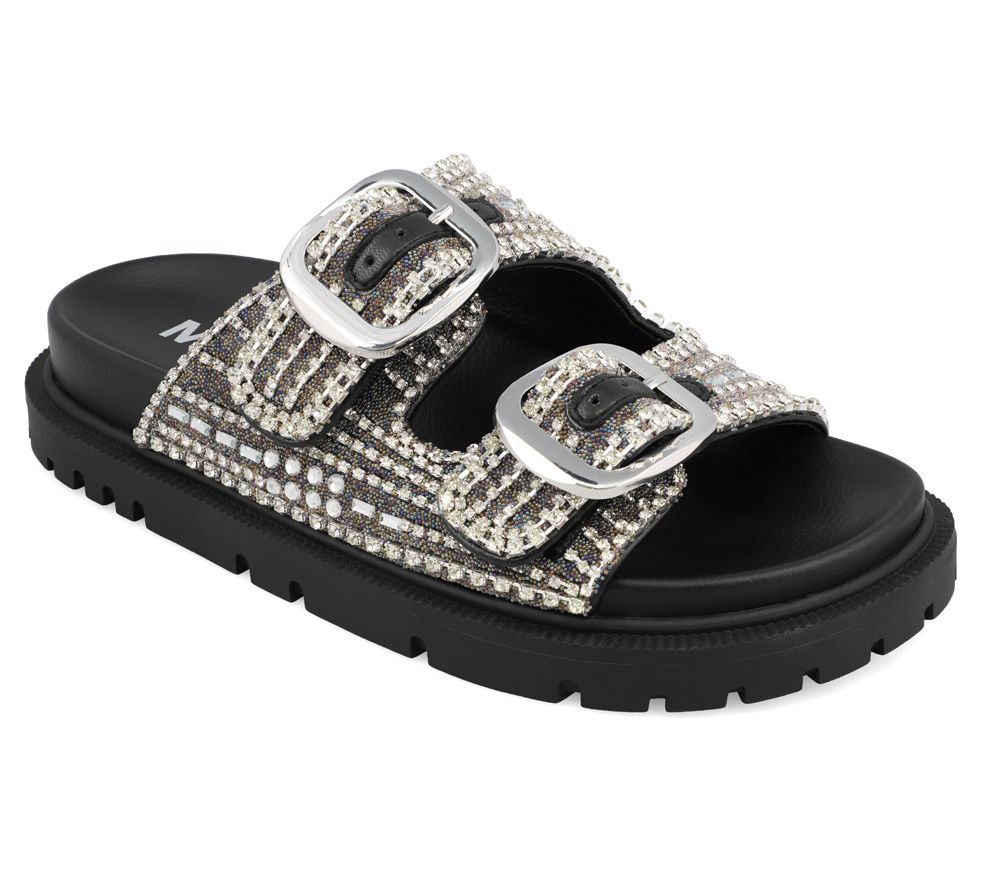 MIA Double Buckle Stone Detailed Slide Sandals - Thora