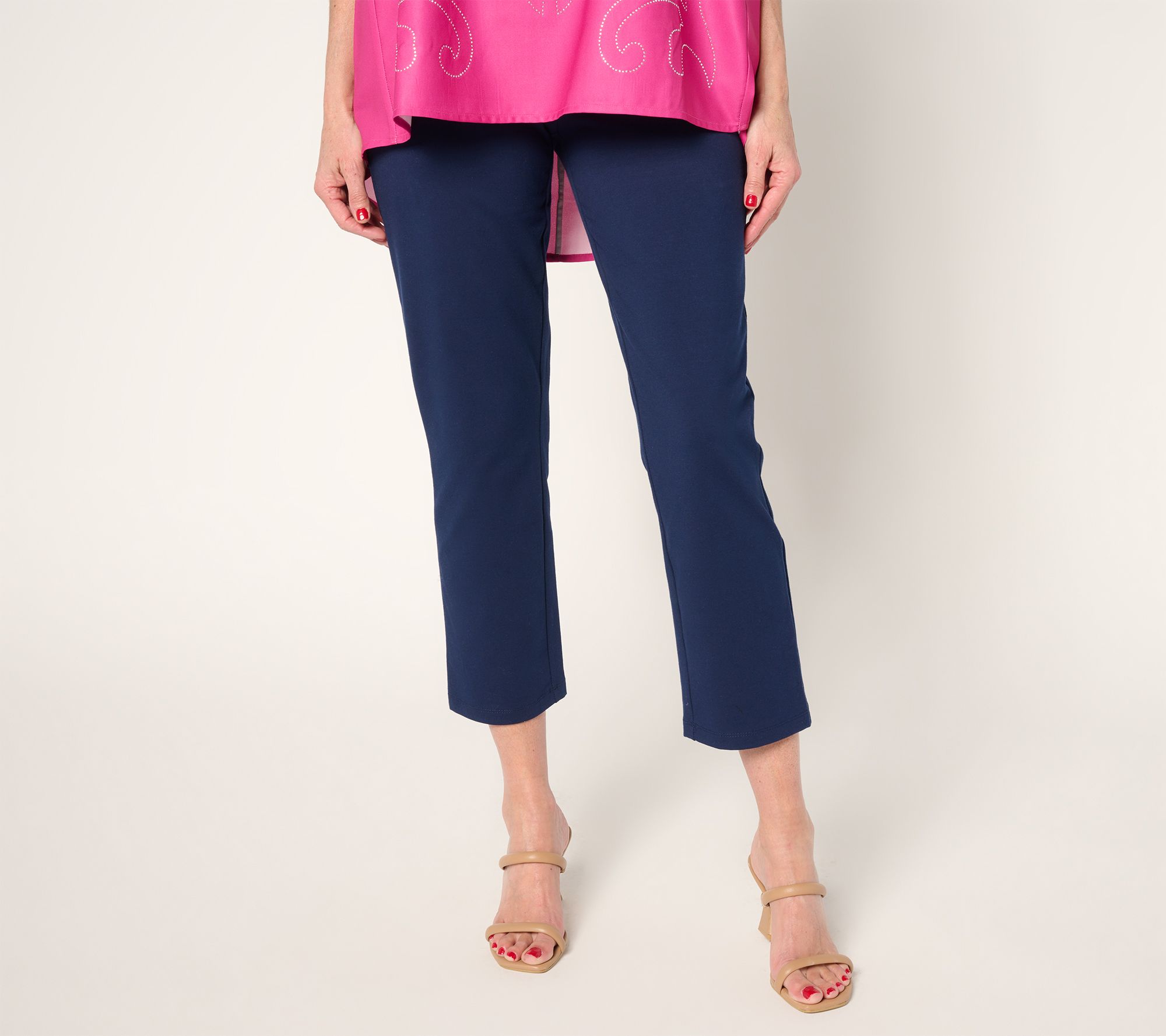 "As Is" Susan Graver Weekend Petite Travel Knit Slim Leg Crop Pants