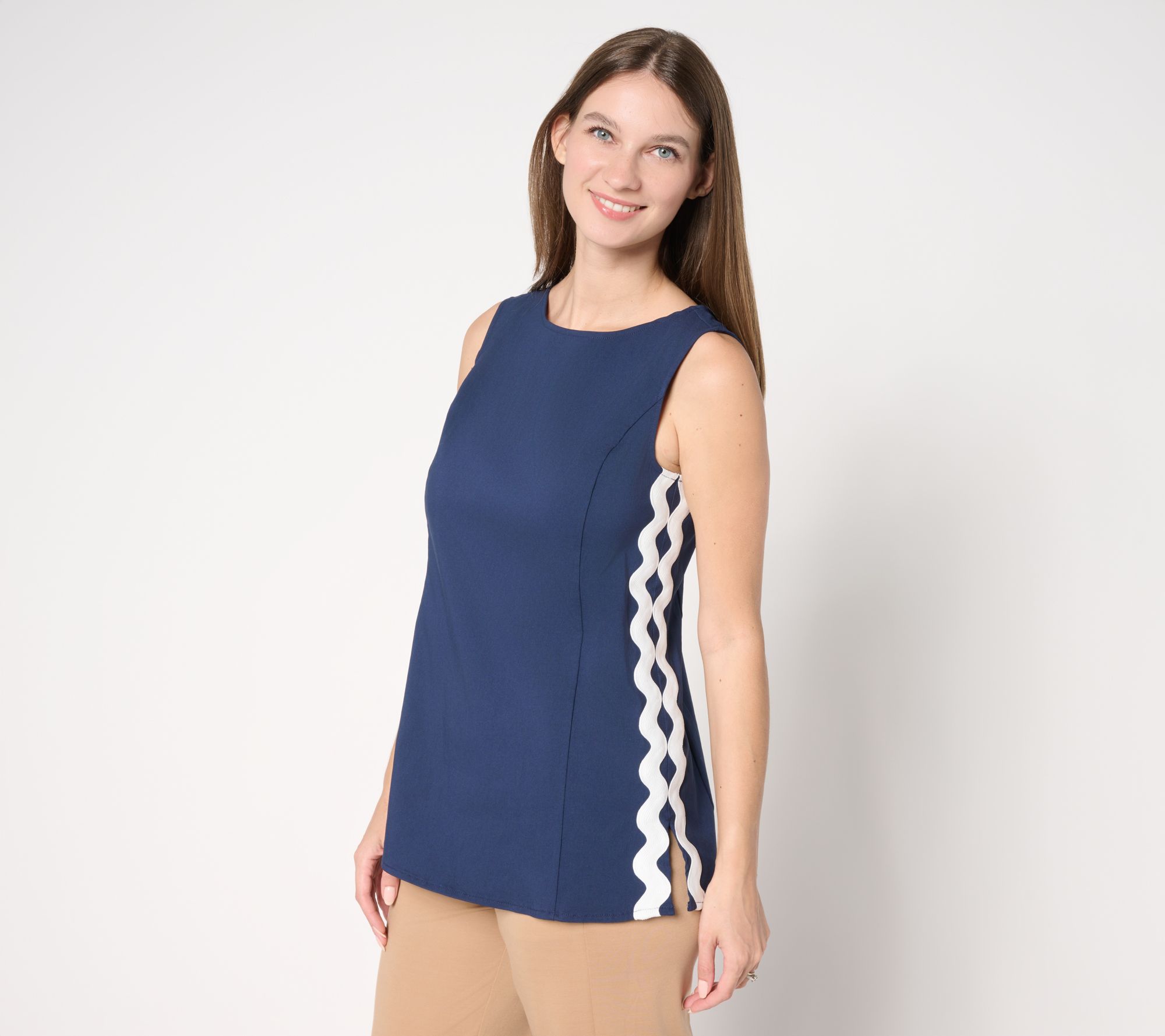 "As Is" by Stacy London Stretch Tank Top with Rik Rak Trim