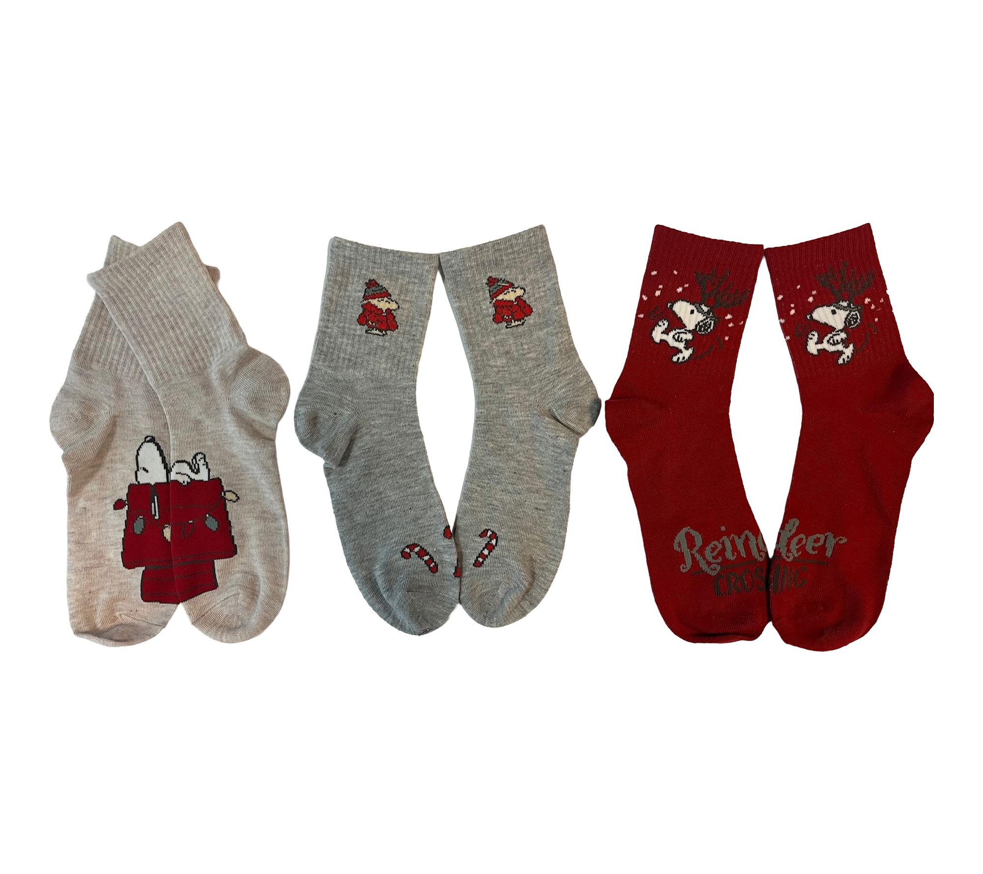 Holiday Character Set of 3 Ribbed Crew Socks