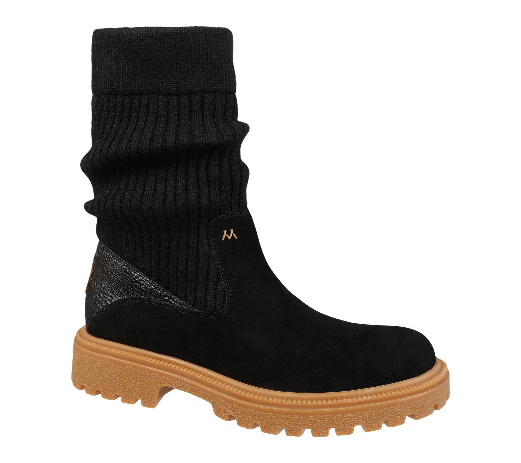 Mykos Pull On Knit Cuff Suede Boots - Maria