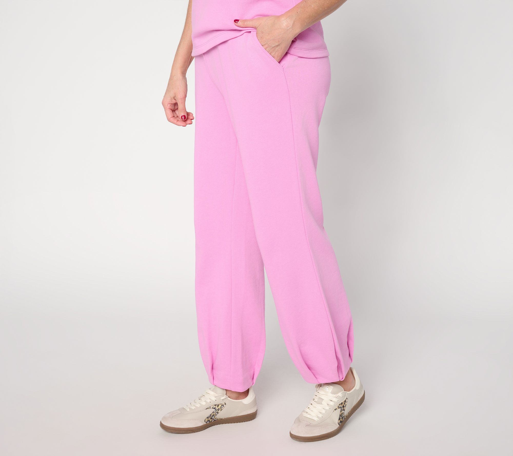 Me Time by Jennie Garth Petite Pleated French Terry Lounge Pants