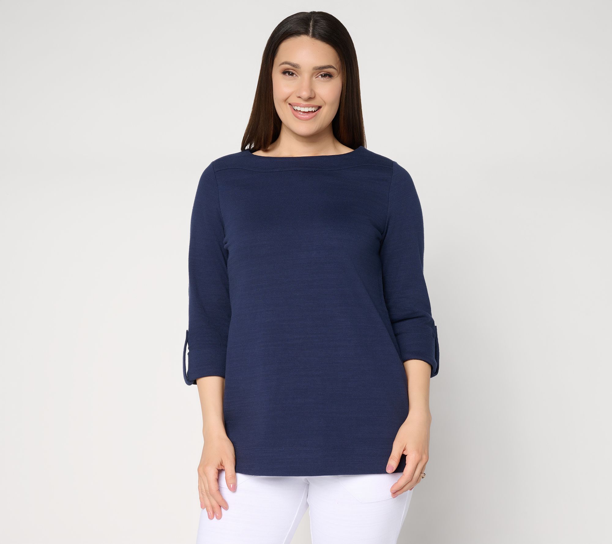 Denim & Co. Active Regular Textured Cotton 3/4-Sleeve Tunic