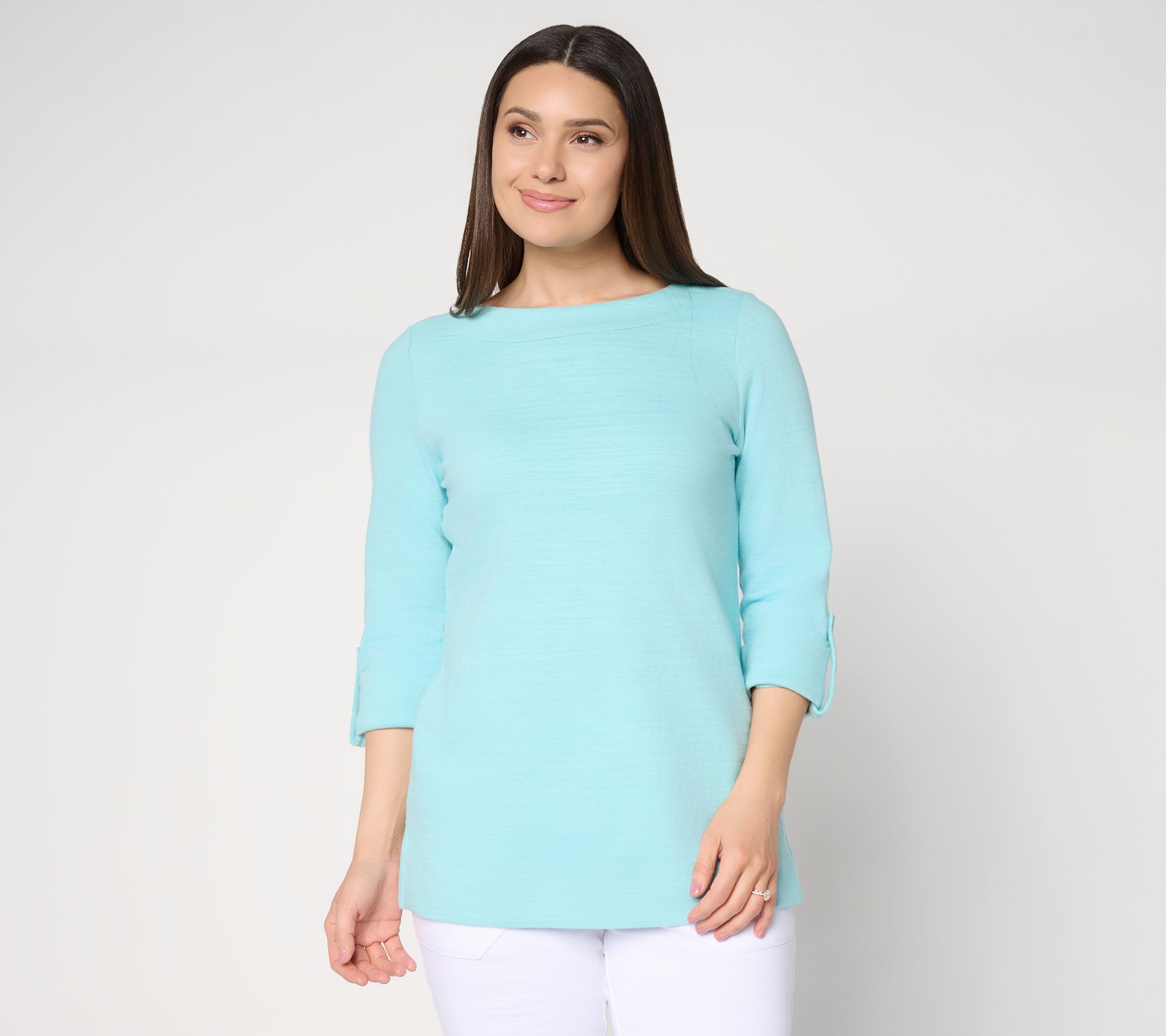 Denim & Co. Active Regular Textured Cotton 3/4-Sleeve Tunic
