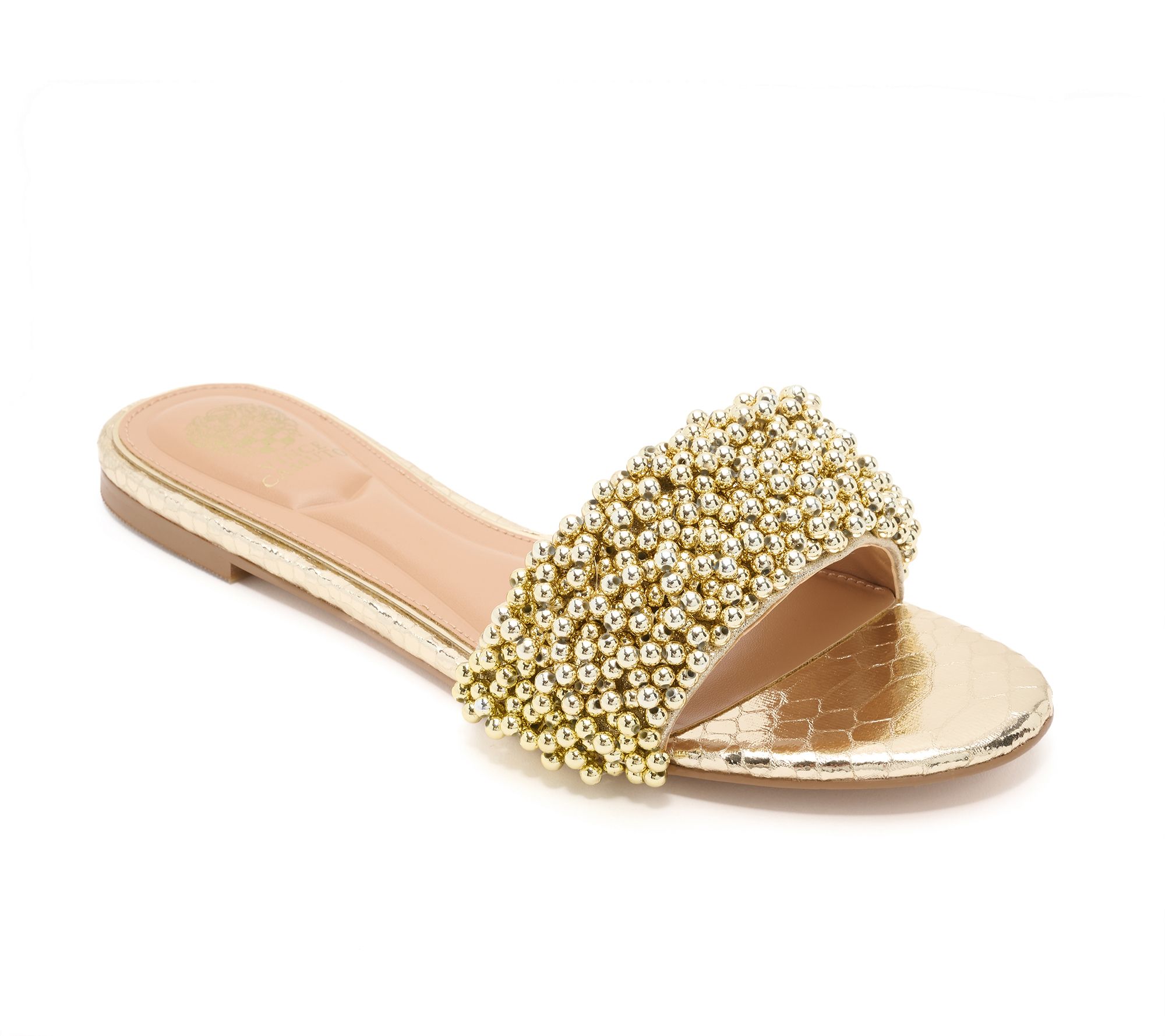 Vince Camuto Stretch Raffia Embellished Slide Sandals - Balea