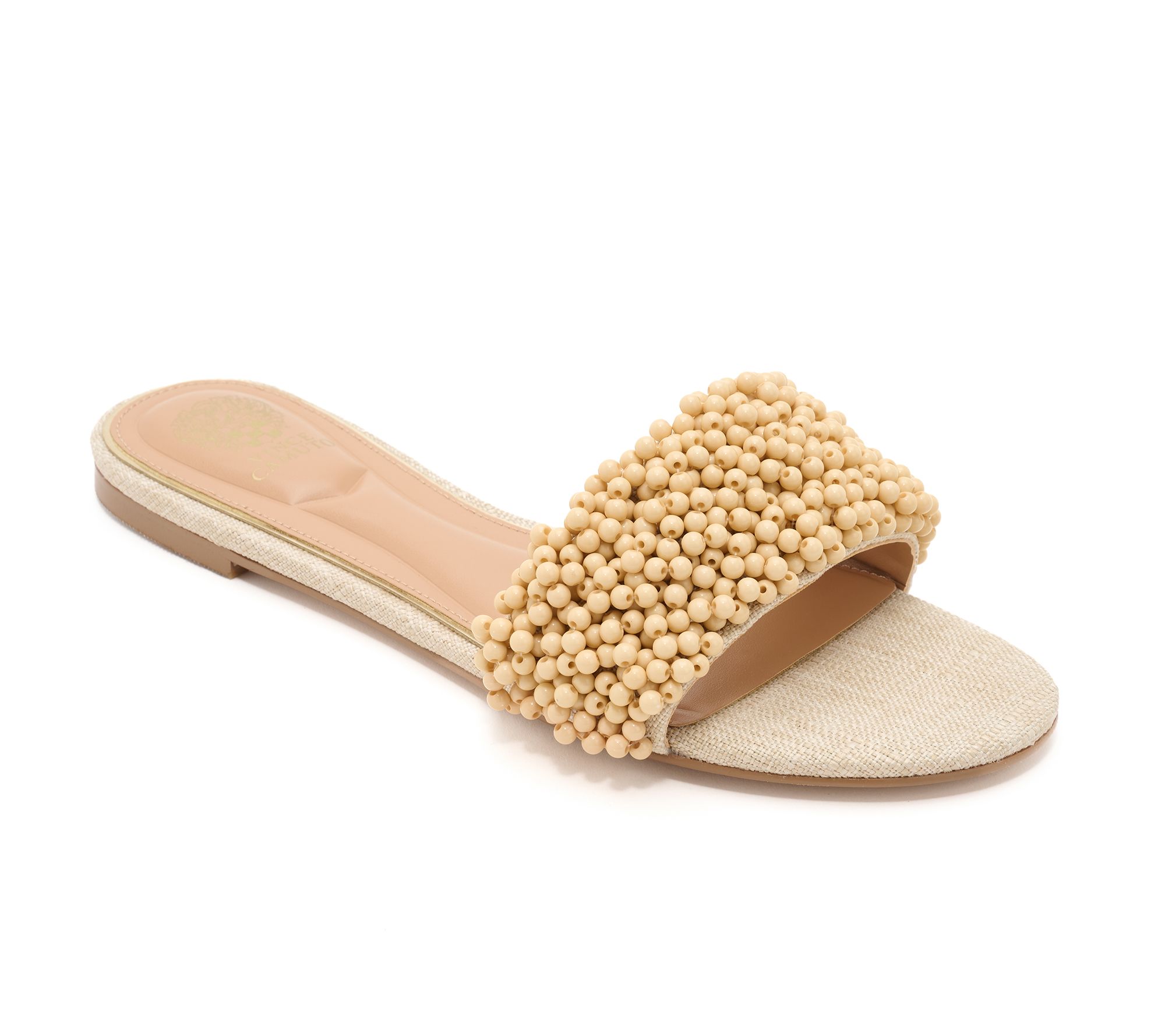 Vince Camuto Stretch Raffia Embellished Slide Sandals - Balea
