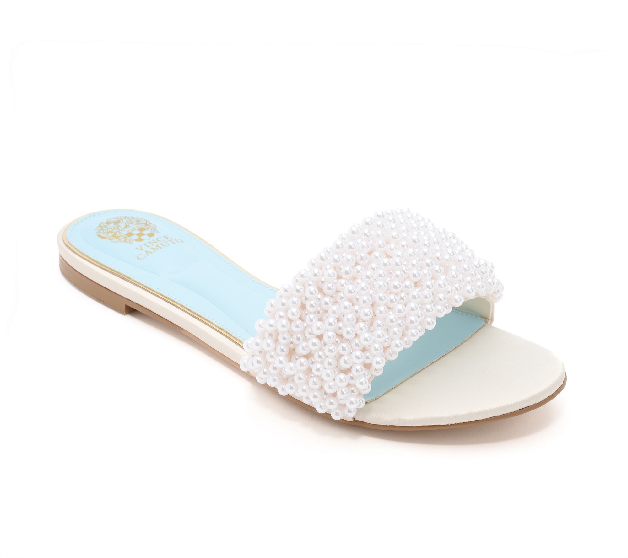 Vince Camuto Stretch Raffia Embellished Slide Sandals - Balea