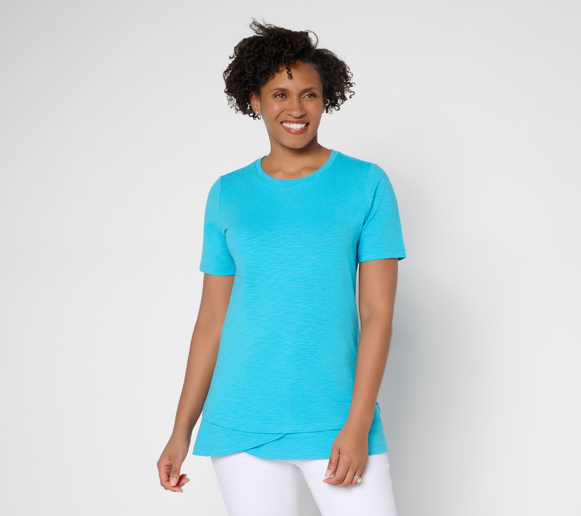 Denim & Co. Essentials Petite Textured Knit 2fer Tunic