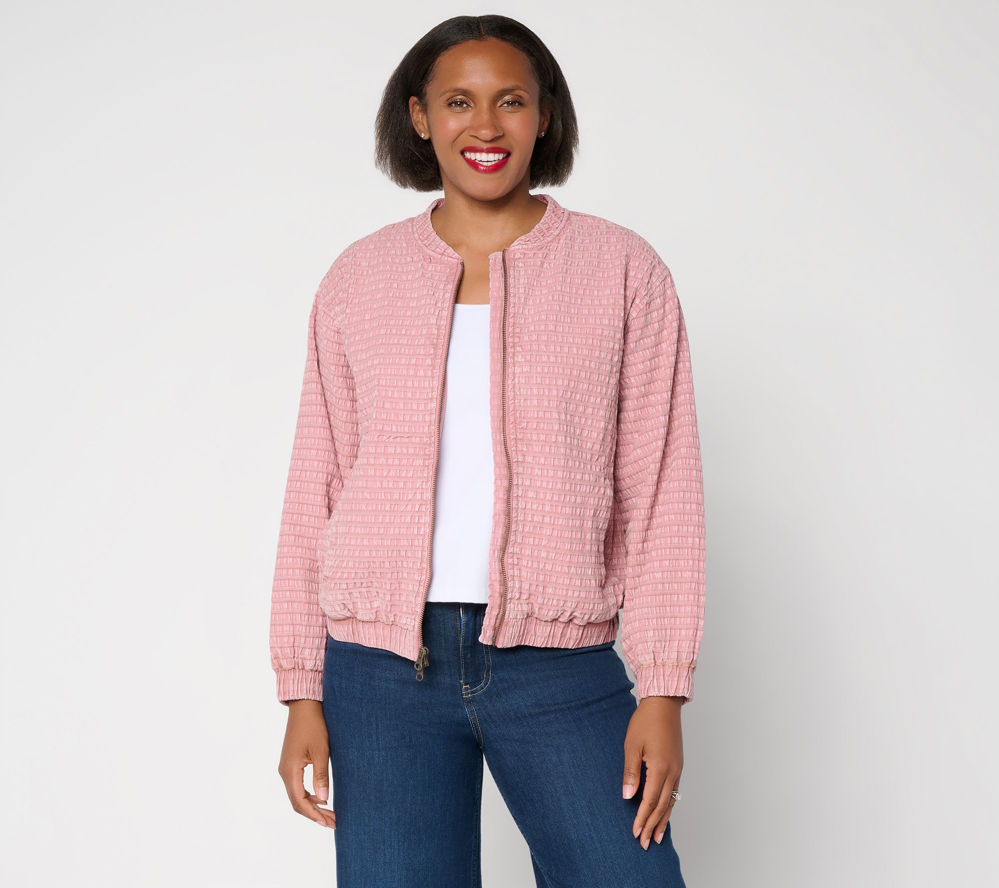  LOGO Special Edition by Lori Goldstein Front Zip Textured Jacket