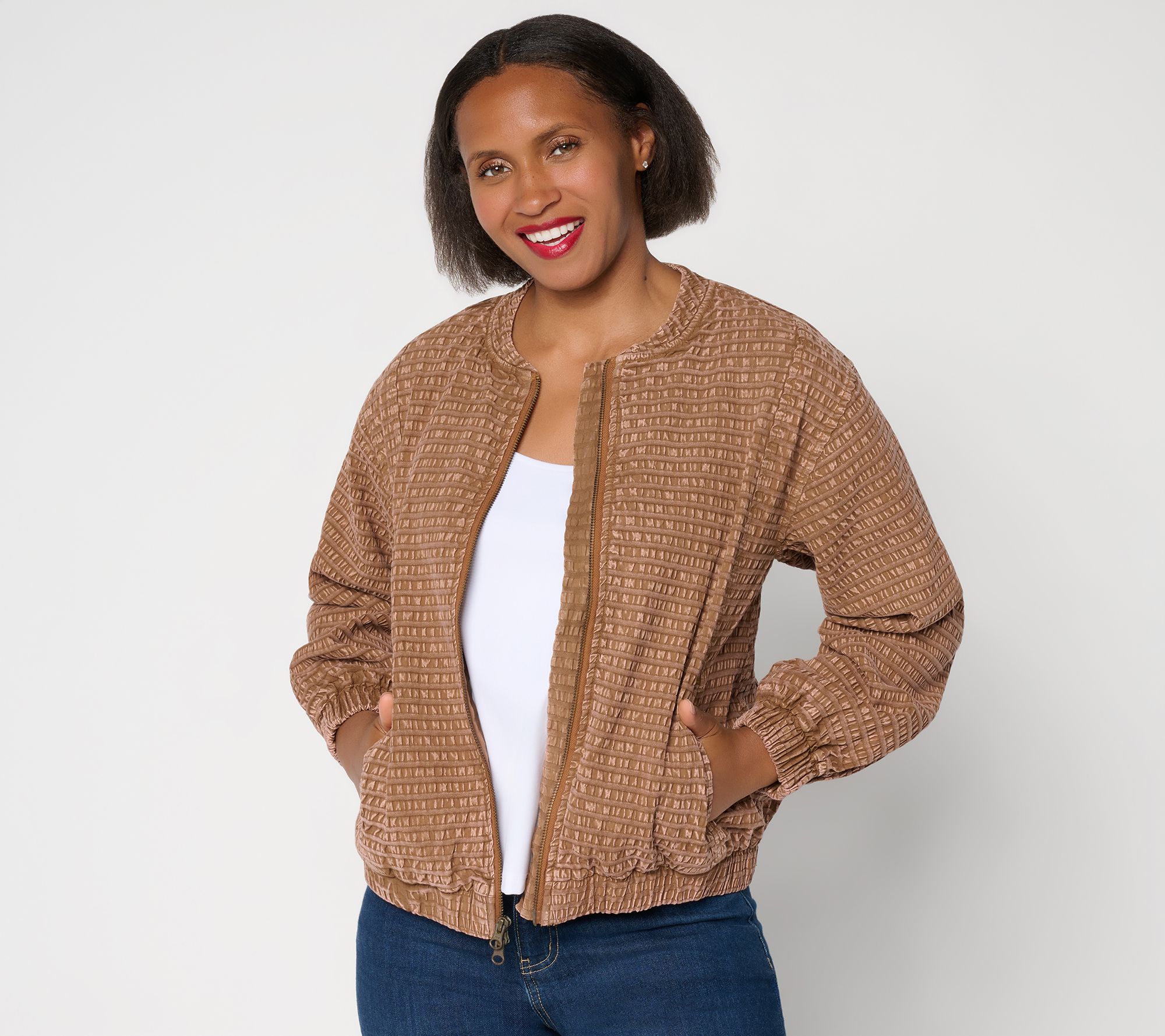 LOGO Special Edition by Lori Goldstein Front Zip Textured Jacket