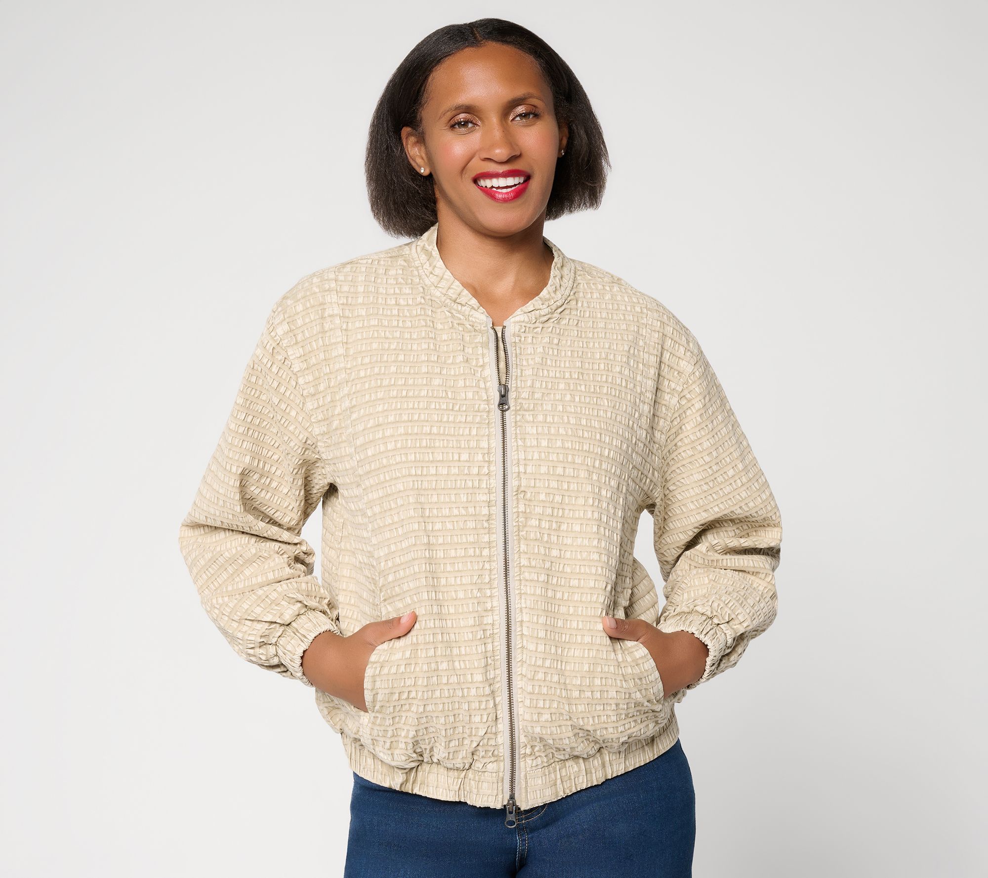 LOGO Special Edition by Lori Goldstein Front Zip Textured Jacket