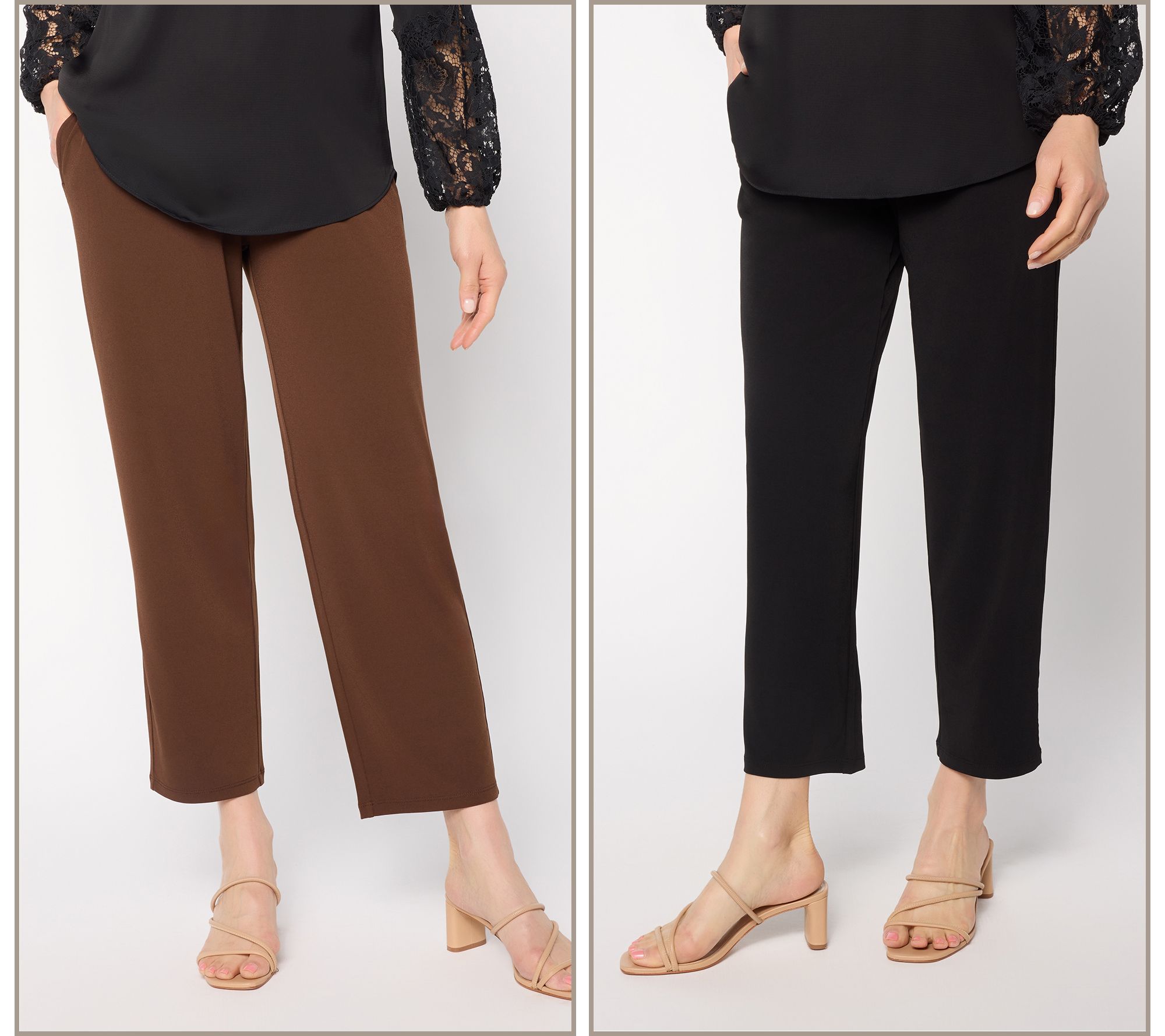  Susan Graver Essentials Petite Set of 2 Liquid Knit Ankle Pants