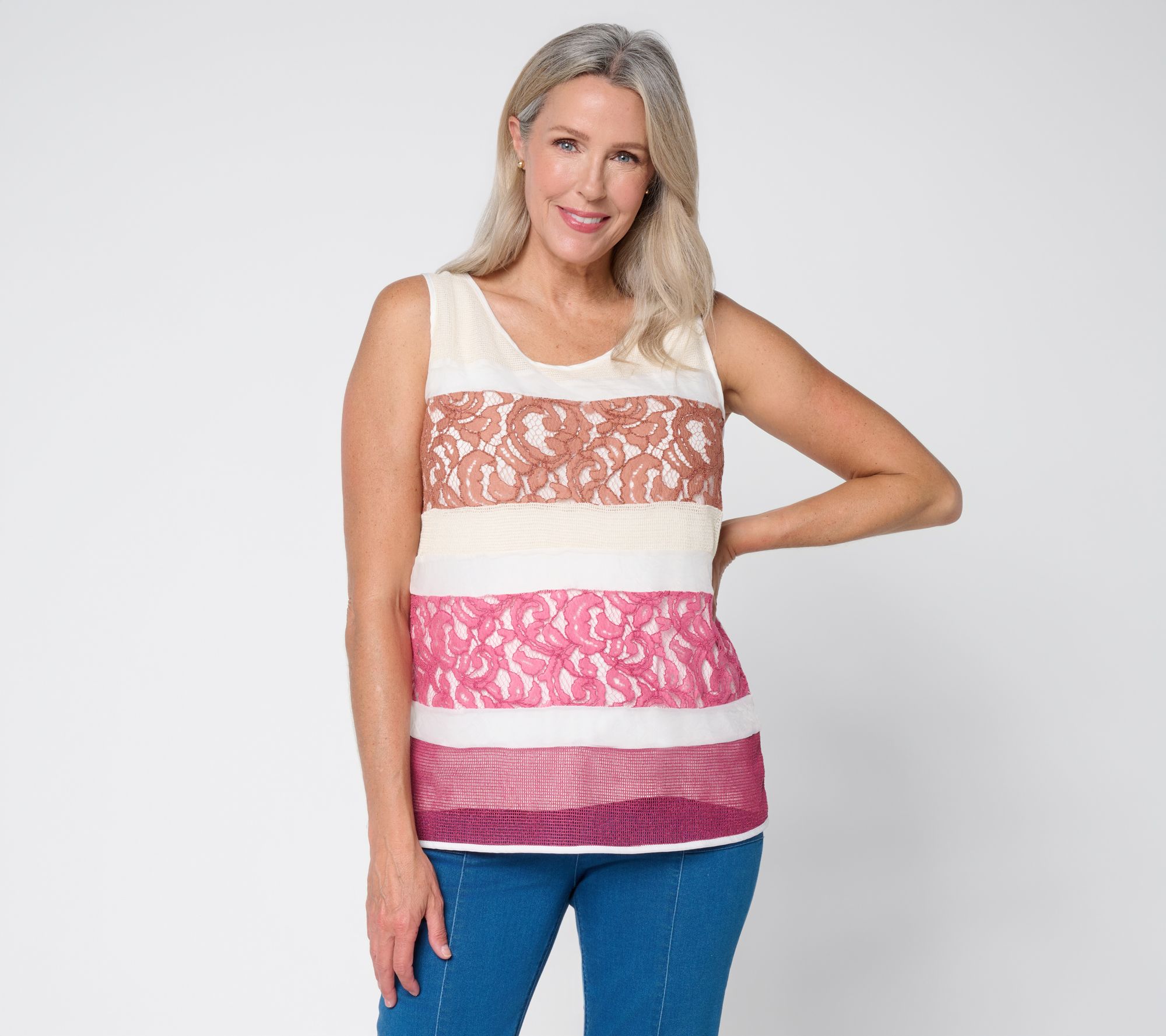 Susan Graver Mixed Media Novelty Lace and Crochet Tank Top - QVC.com