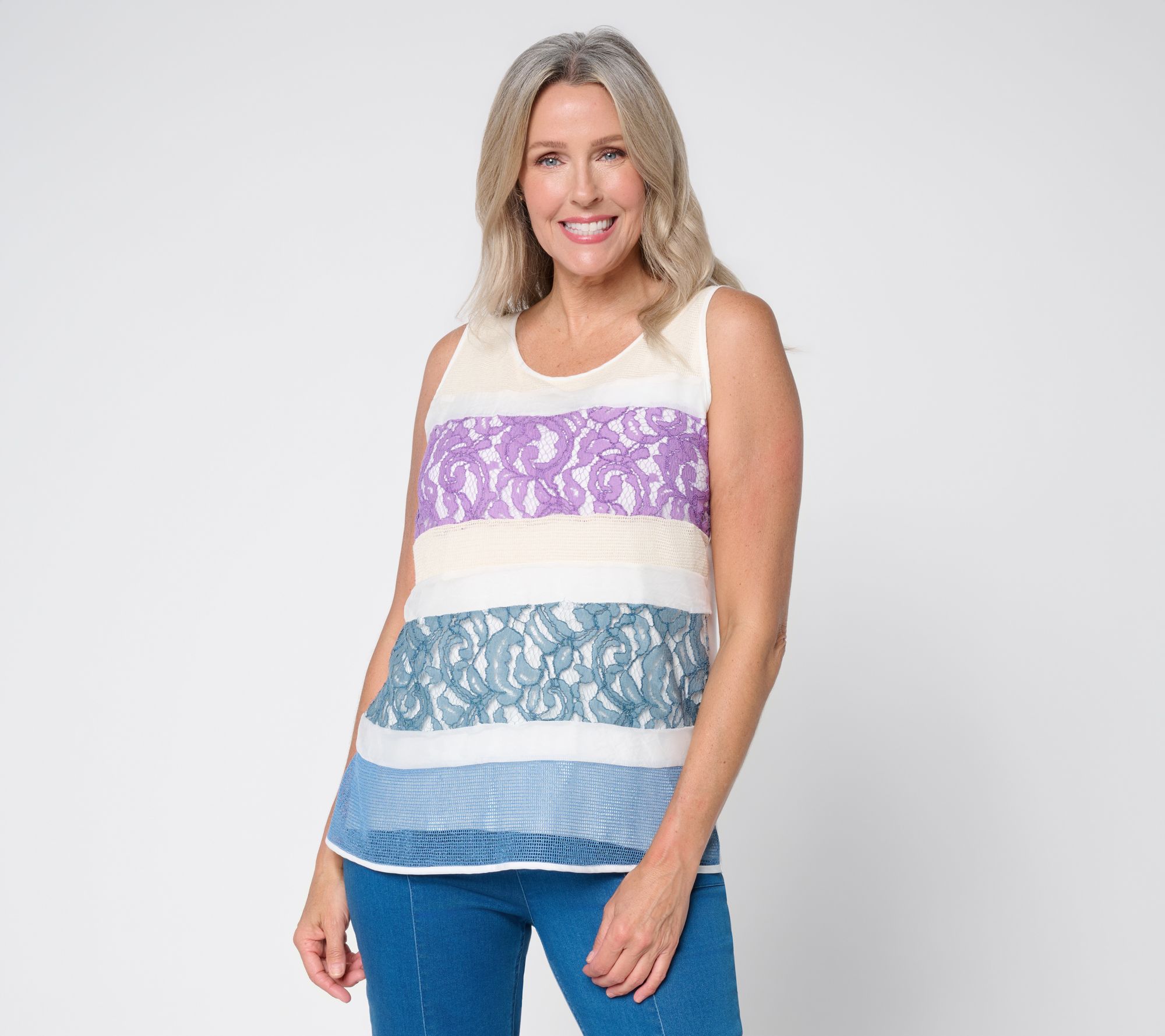 Susan Graver Mixed Media Novelty Lace and Crochet Tank Top