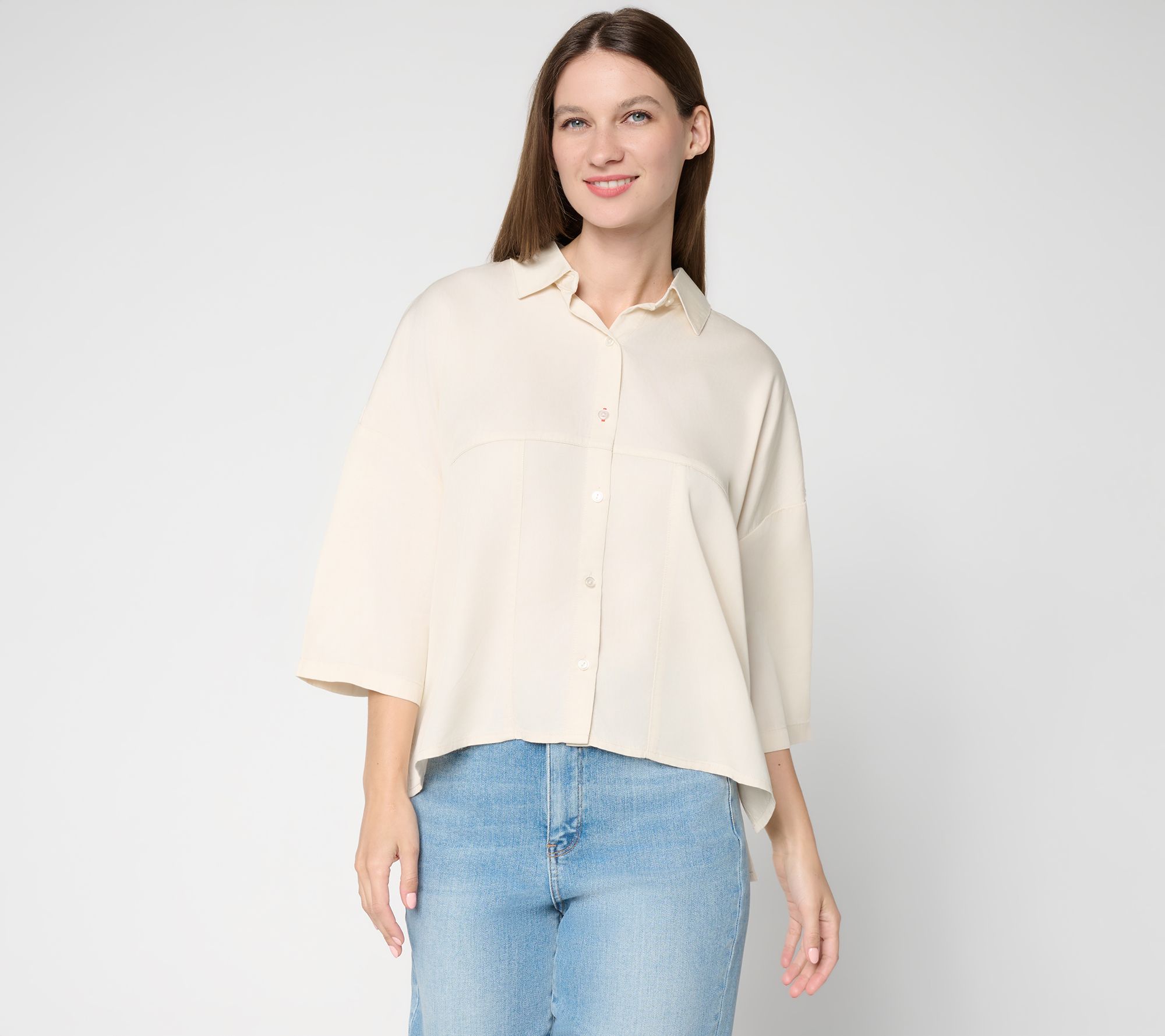 Peace Love World Boheme Button Front Shirt with Crochet Detail