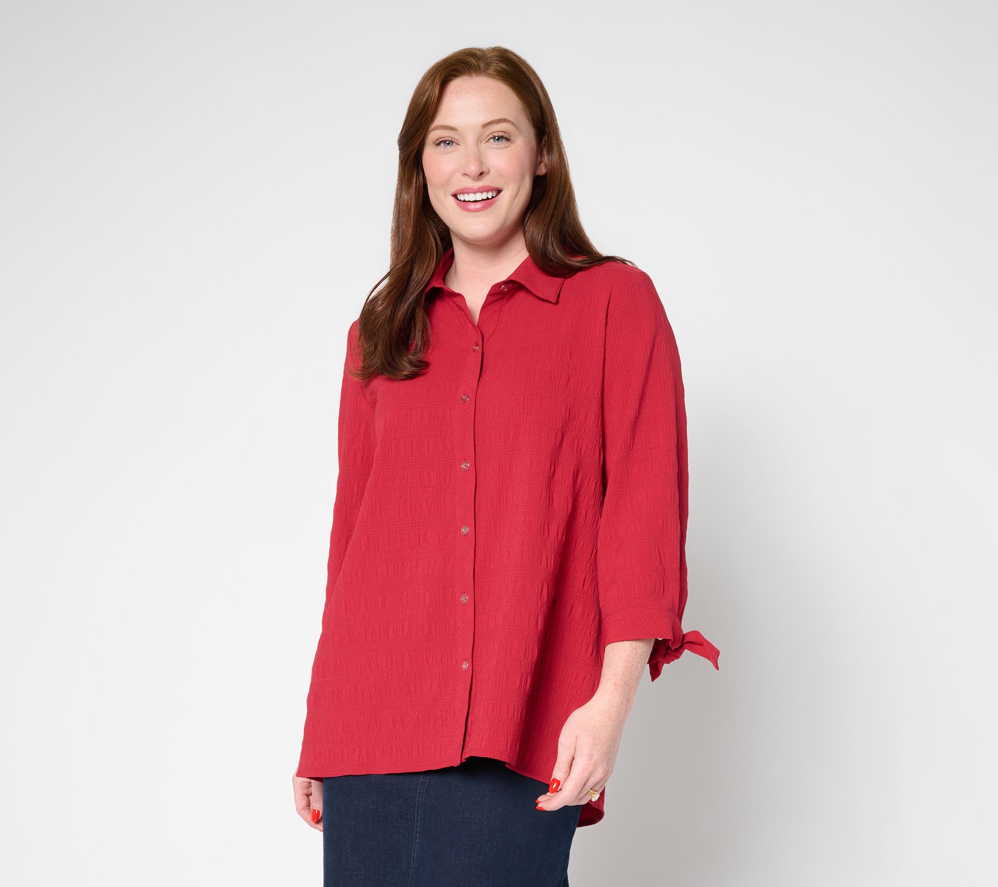 "As Is" Susan Graver Regular Pucker Woven Button Front Shirt