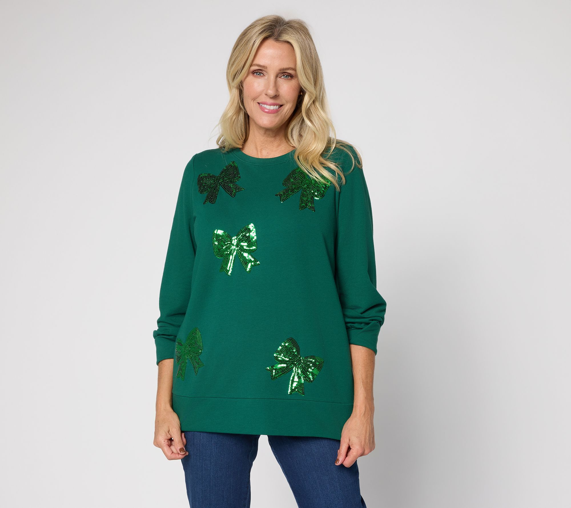 "As Is" Jingle Belles by Kim Gravel Sequin Bow Knit Top