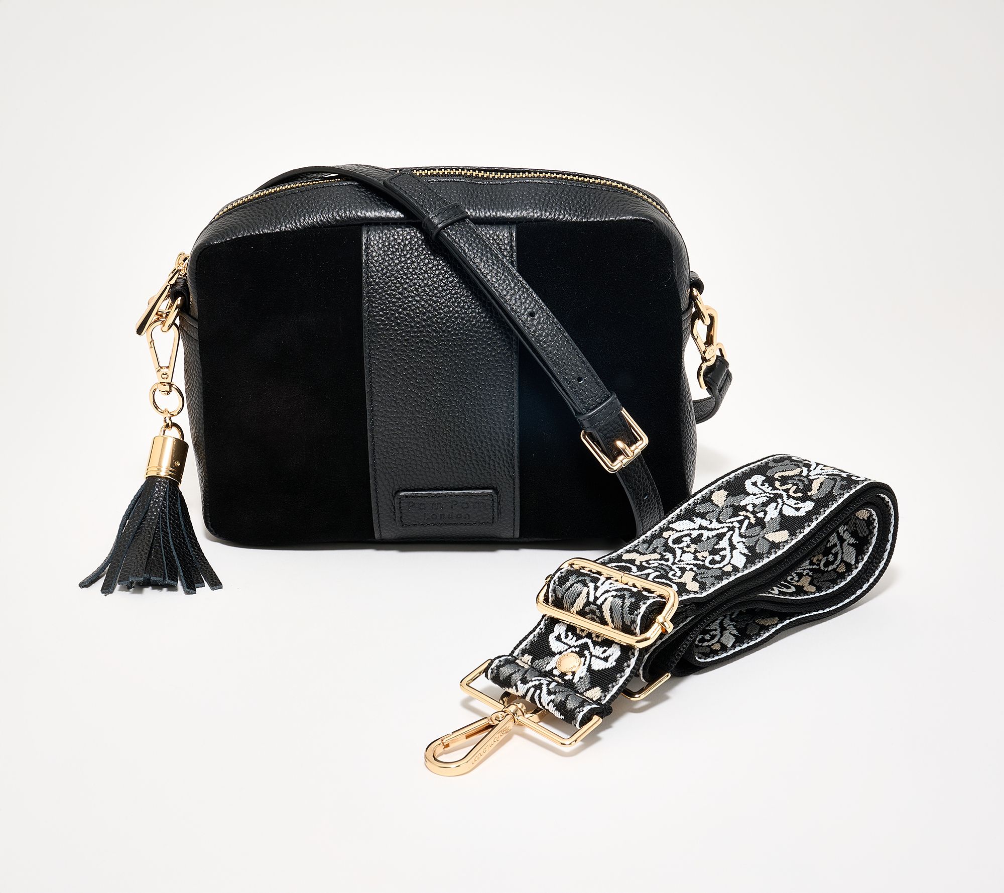 Pom Pom London The City Suede & Leather Crossbody with Extra Strap